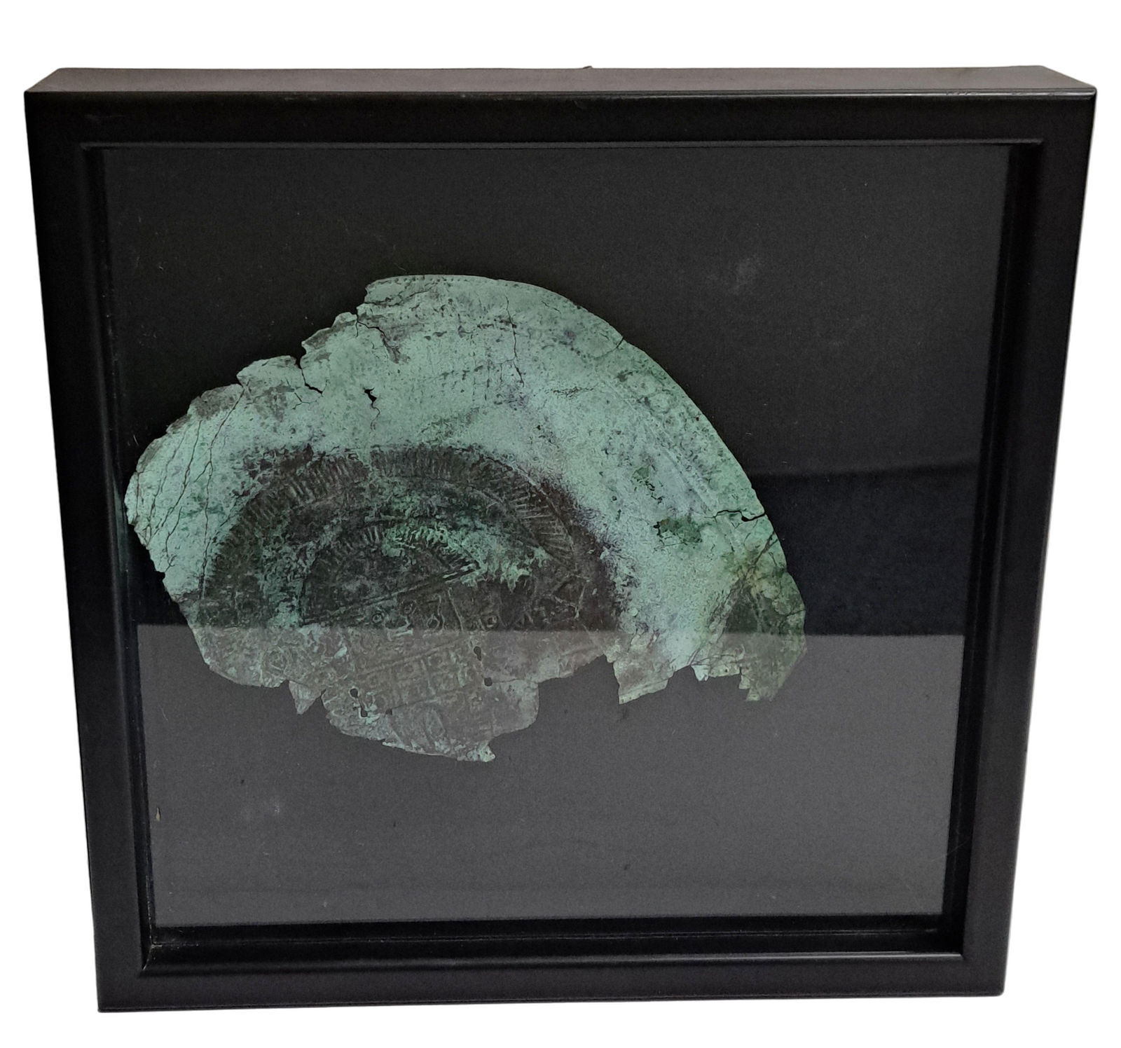 Chinese Artifact Circa 1280 Bronze Plate Fragment in Frame (1 of 3)