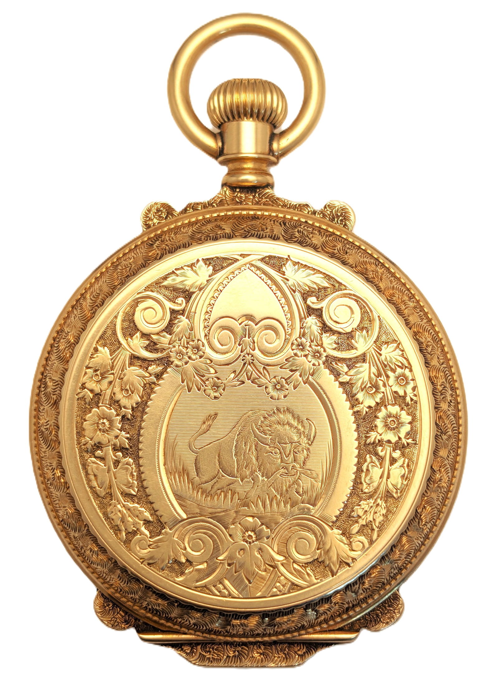 Massive Buffalo Bison 14K Gold Box Case Hunter Rockford Pocket Watch Ottumwa Iowa 156G (1 of 8)