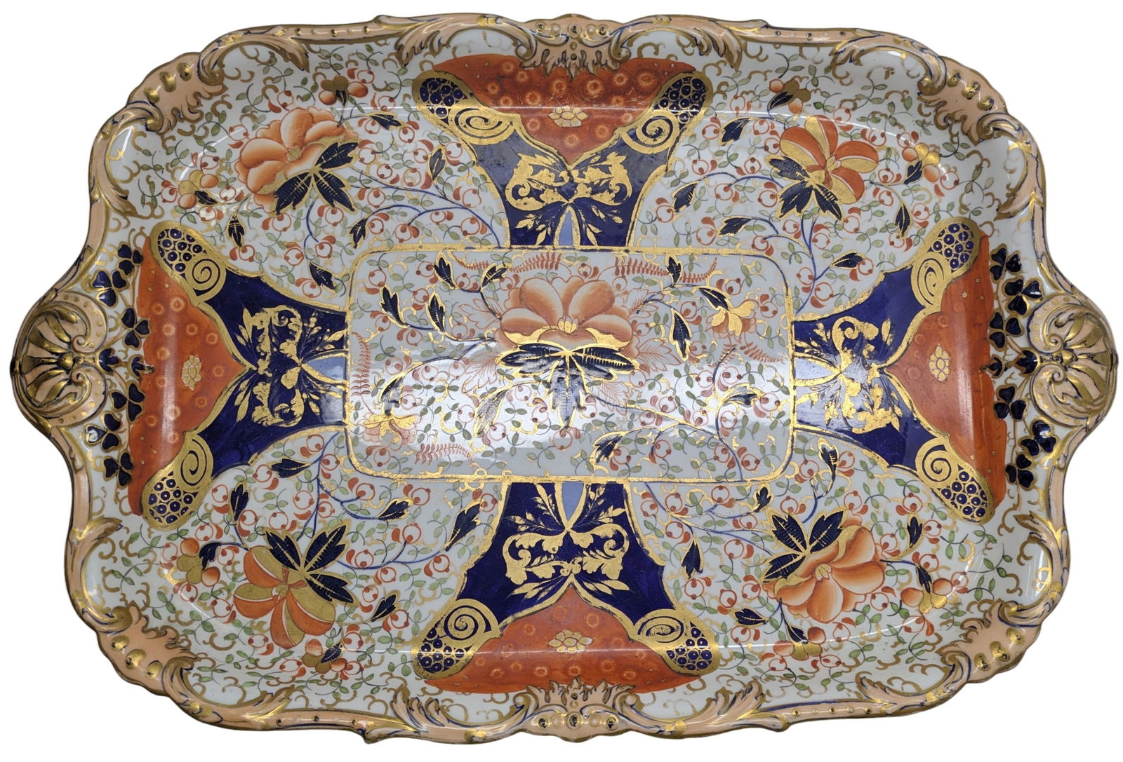 Large Amari English Ironstone or Tobacco Leaf Gilt Potter Handled 18.75 x 12.25 Inch Platter Signed (1 of 8)