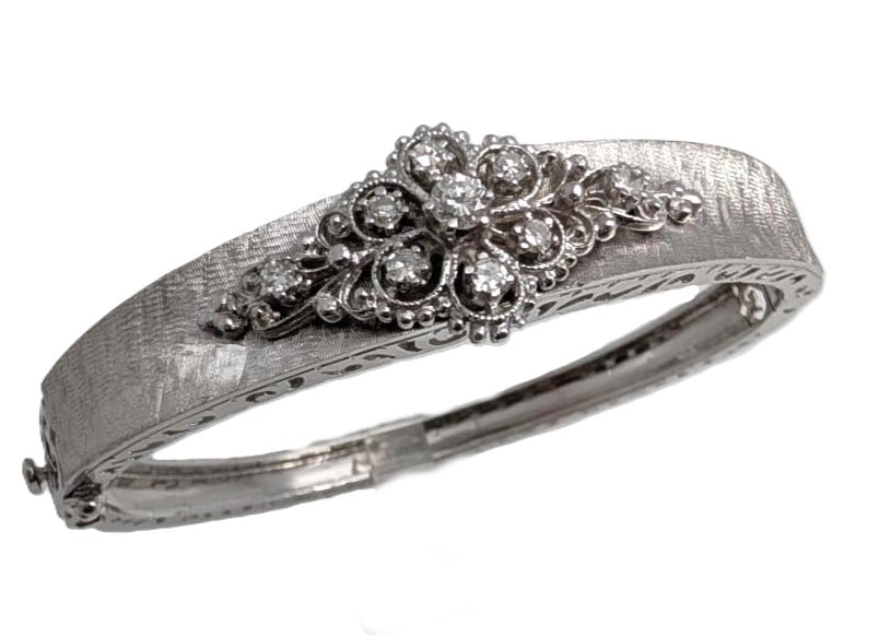 Vintage Designer Signed 1950s 14k White Gold .70ctw Fine Diamond Ladies Bangle (1 of 6)
