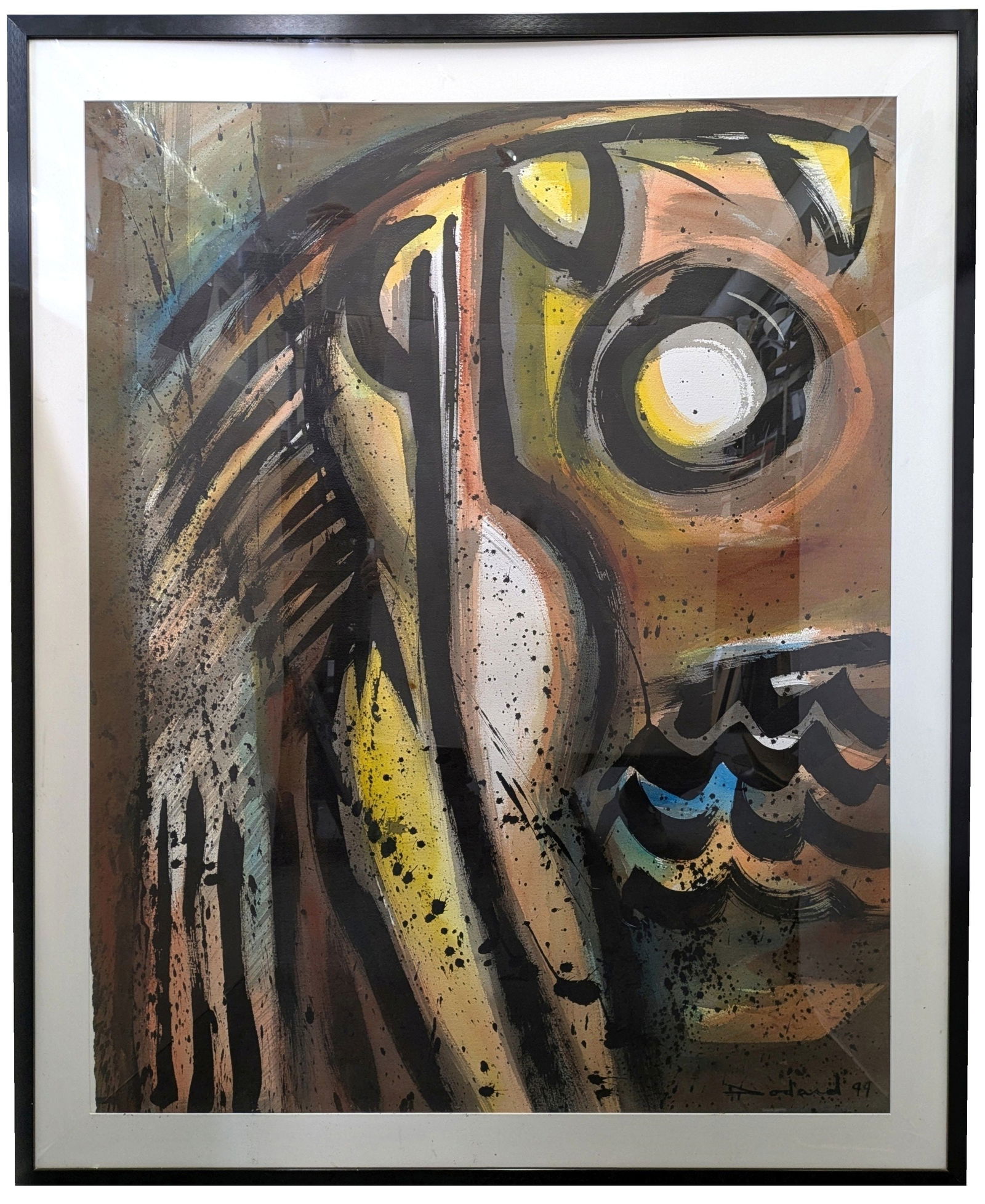 Haitian Artist Philippe Dodard Signed Dated Abstract Expressionist 34.75 x 44 Inch Huge Watercolor: Described By:Dillon CNX 0426 1372 Title:Haitian Artist Philippe Dodard Signed Dated Abstract Expressionist 34.75 x 44 Inch Huge Watercolor Contemporary Painting Description: Haitian Artist Philippe Do