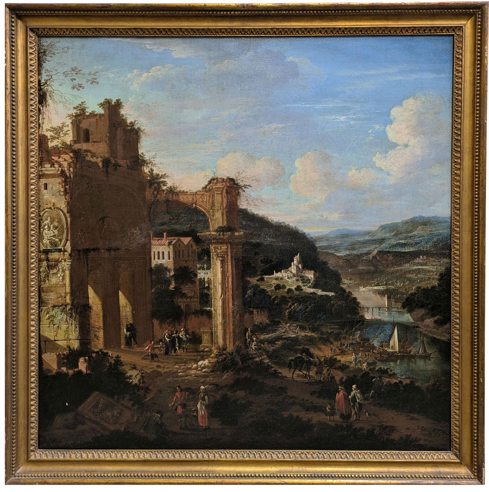 Antique Ca 17c Italianate Illegible Artist Label Landscape Ex Sotheby’s Capriccio Castle Figure (1 of 14)