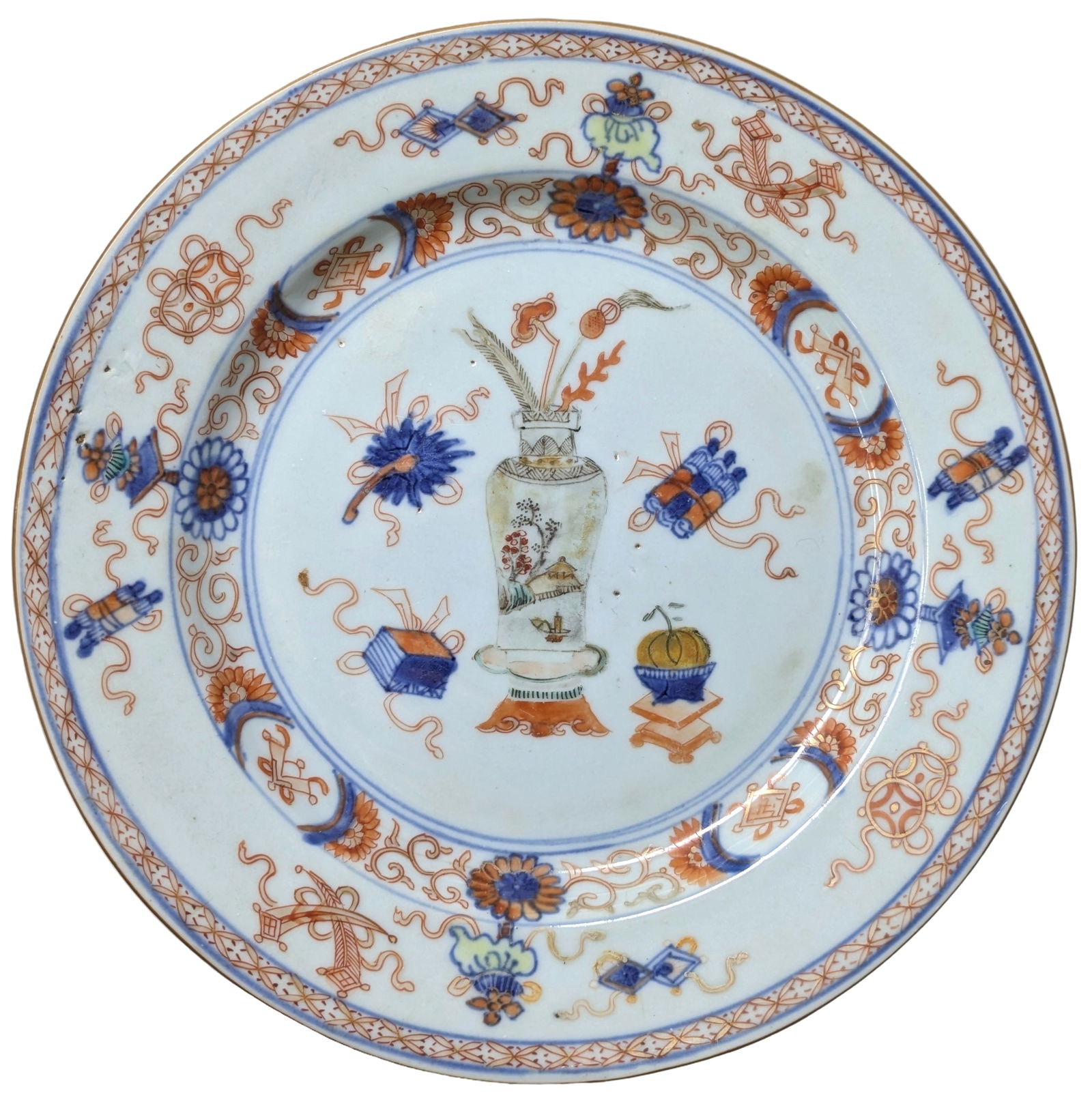 Antique Chinese Export Plate Qing Vase Motif 8.75 Inch Diameter Porcelain (1 of 9)