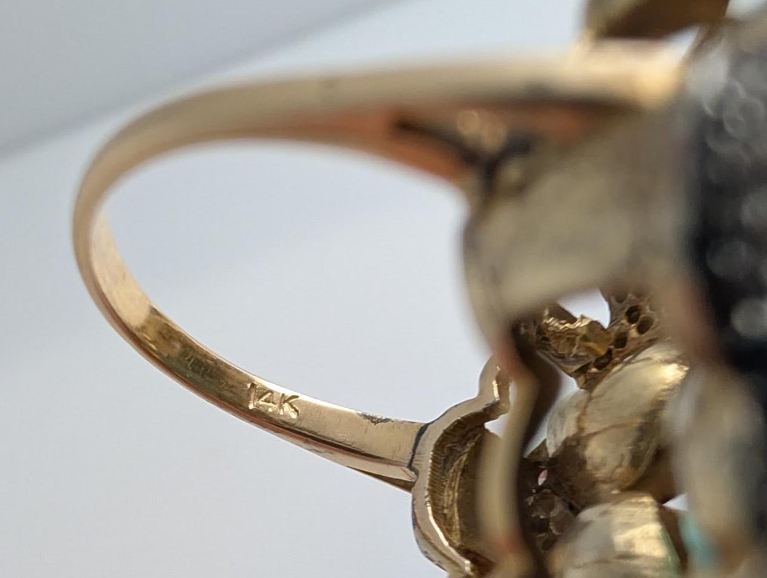 Huge Victorian GIA Colombian Emerald 8CT Pear Old Cut Diamond Statement Ring - 5