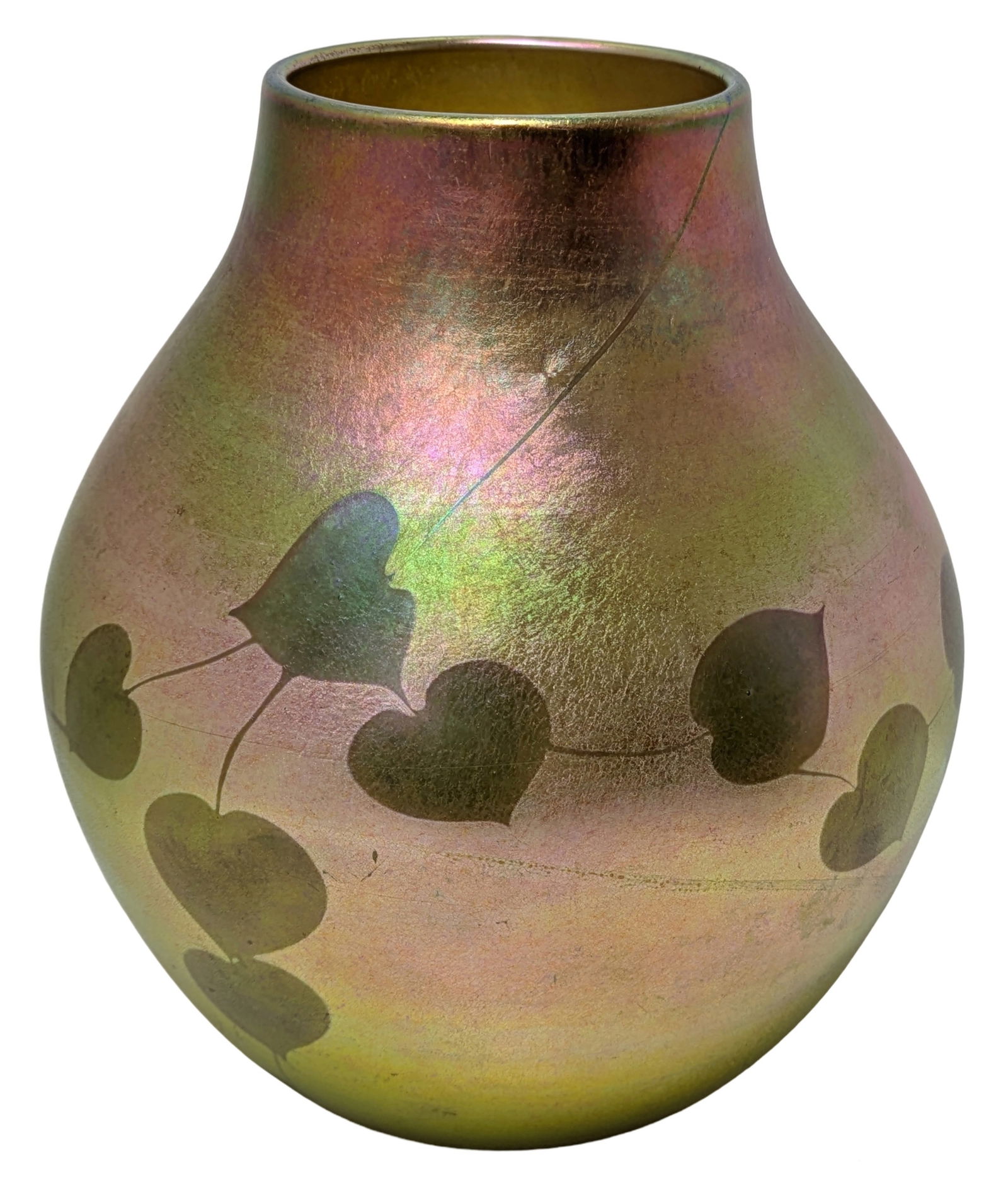 LC Tiffany Favrile Vine Iridescent 7.5 x 6.75 Inch Antique 6191 D Art Glass Vase Nouveau (1 of 8)