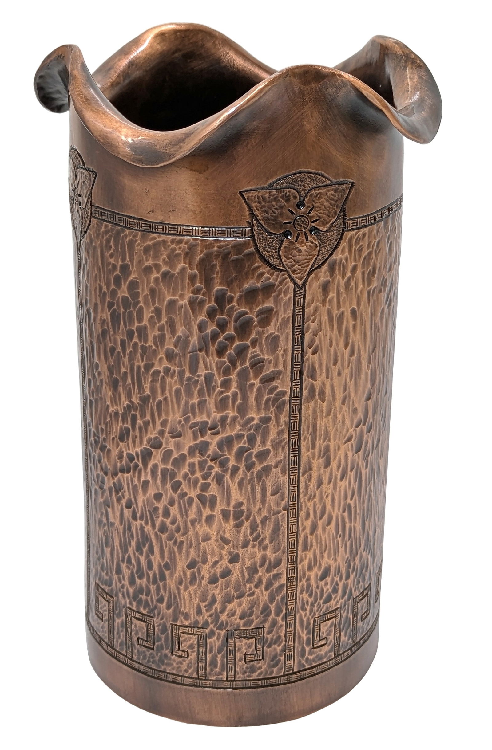 Roycroft Revival John S Monk Heavy Hammered Copper Luminesque Vase 8.25 Inch 60.48oz Signed 2021 (1 of 9)