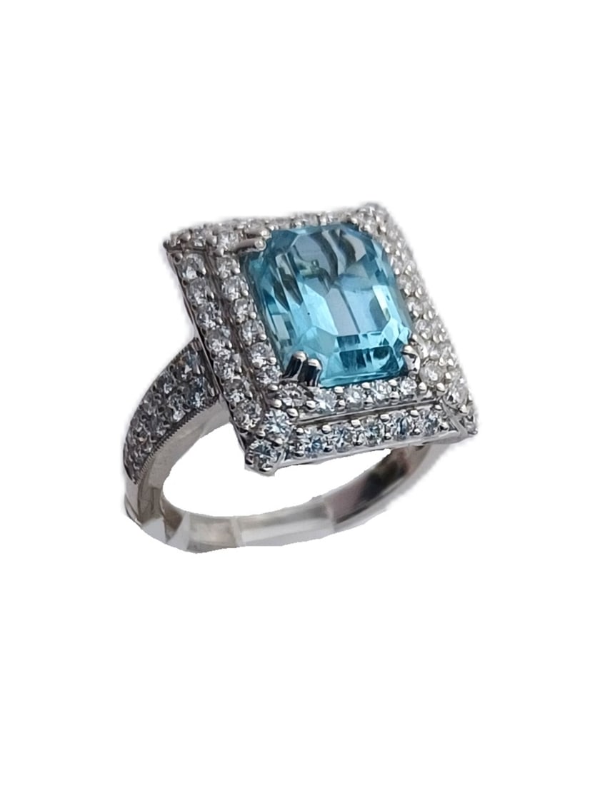 Oscar Friedman Platinum 3.34ctw Aquamarine Beryl 1.24ctw Diamond Ring Size 6.75: Described & Photographed By: Rafe CNX 0428 1391 Title: Oscar Friedman Platinum 3.34ctw Aquamarine Beryl 1.24ctw Diamond Ring Size 6.75 Description:Gemstone: Aquamarine Beryl Nature: Natural Shape
