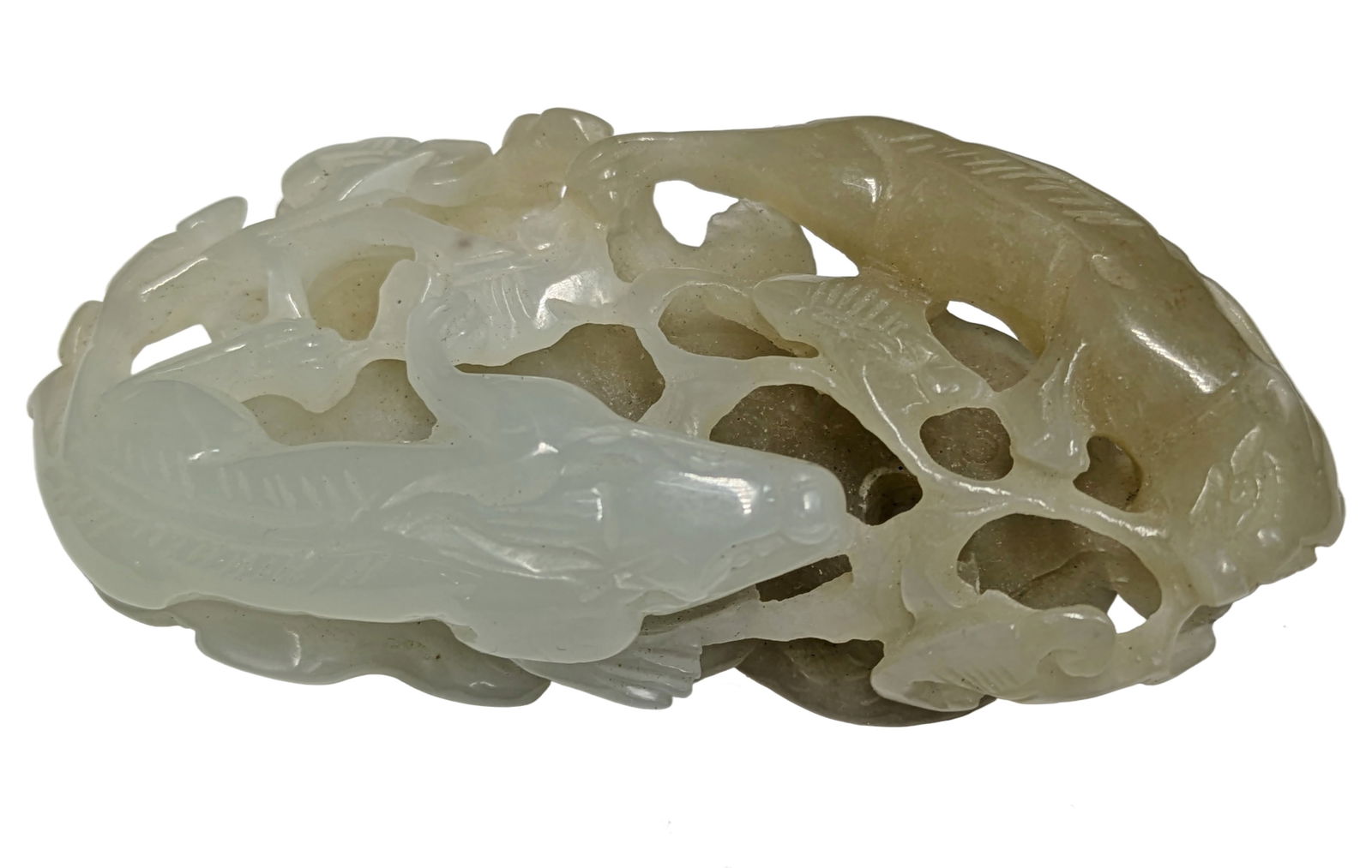 Old Chinese Jade Carved Amulet Coin Flora Fauna Motif Reticulated 2.44 Inch 32.8g (1 of 7)