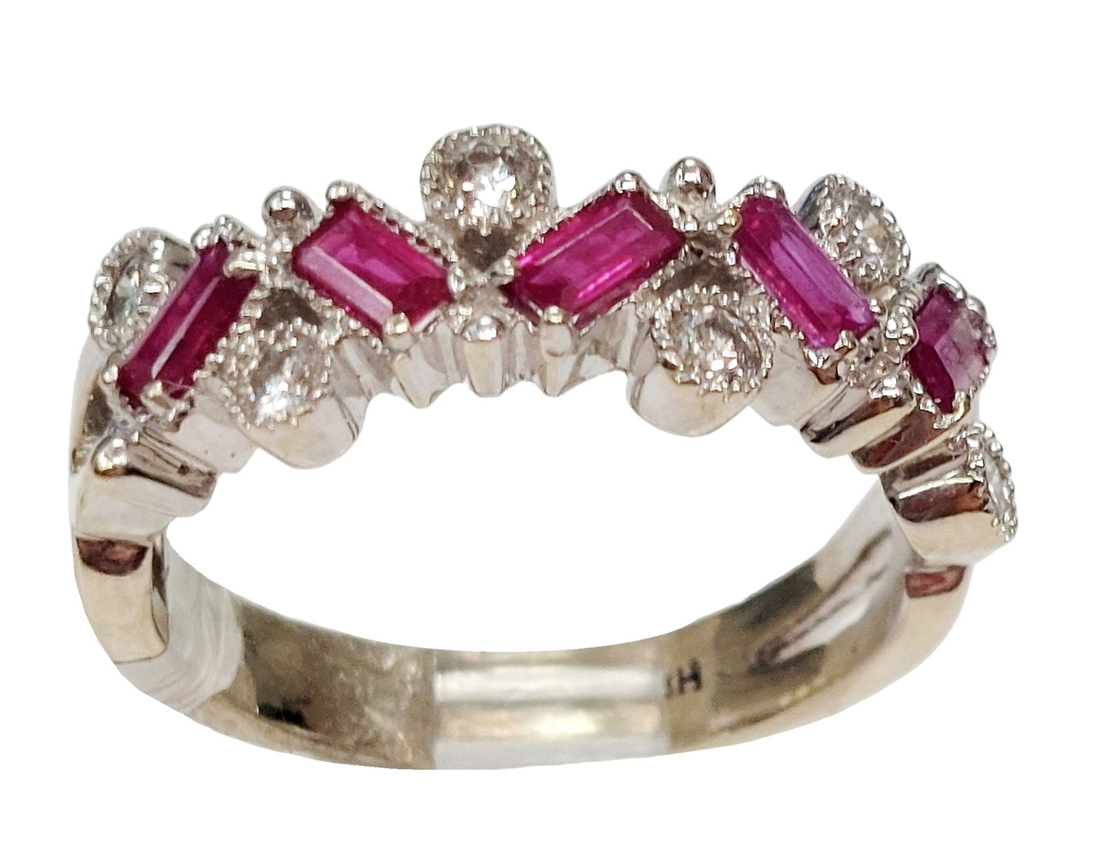 EFFY 1.50ctw Natural Ruby Fine Diamond 14k White Gold Signed BH Band Style Ring (1 of 7)