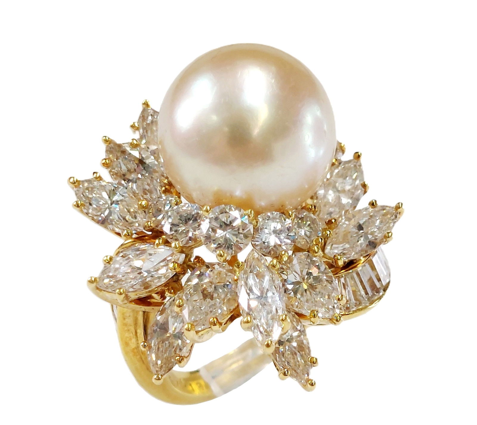 Exquisite 14.6mm South Sea Pearl Ultra Fine White Diamond 18k Gold Signed Numbered Statement Ring (1 of 8)