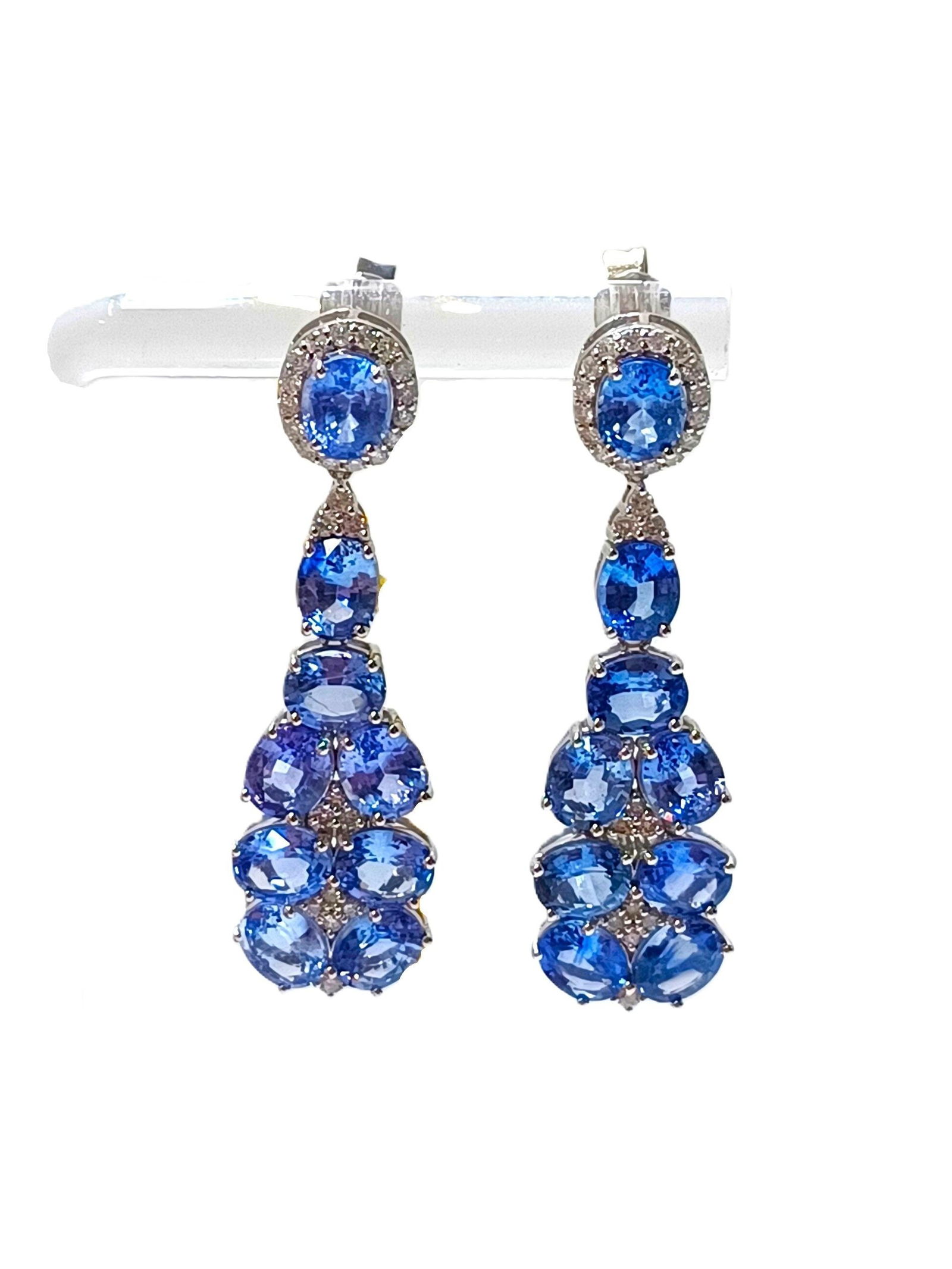 14k White Gold Ladies Dangle Earrings 10.42ctw Earth Mined Blue Sapphire 0.43ctw Diamond (1 of 5)