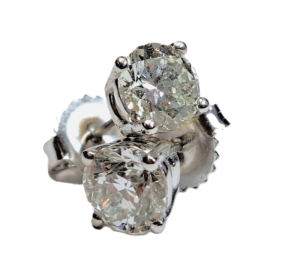 18k White Gold Designer Signed 1.93ctw Fine Diamond Stud Earrings (1 of 7)