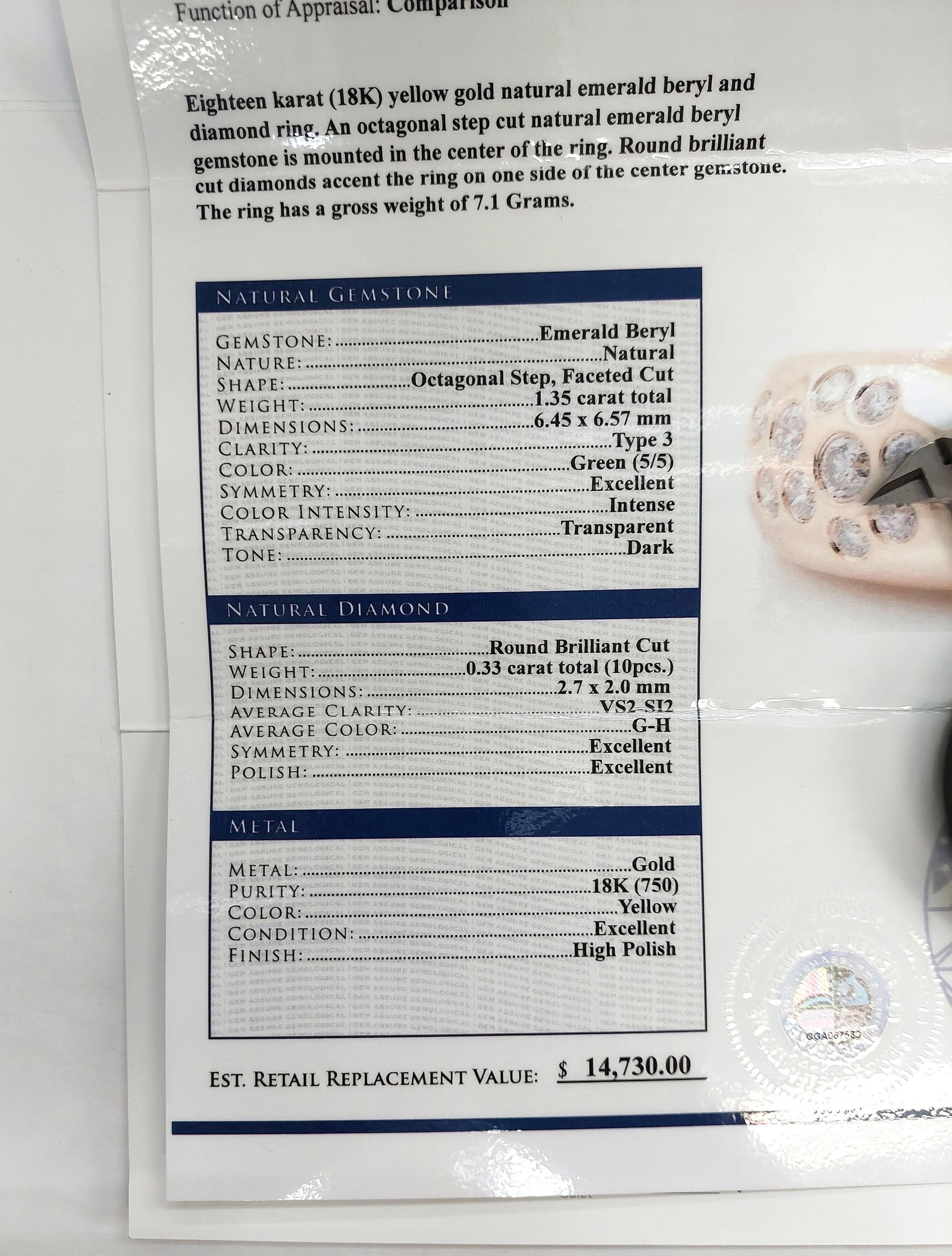 Unique 1.35ct Gem Quality Emerald Fine Diamond 18k Gold Designer Aaron Gottlieb Ring w/ Appraisal - 5