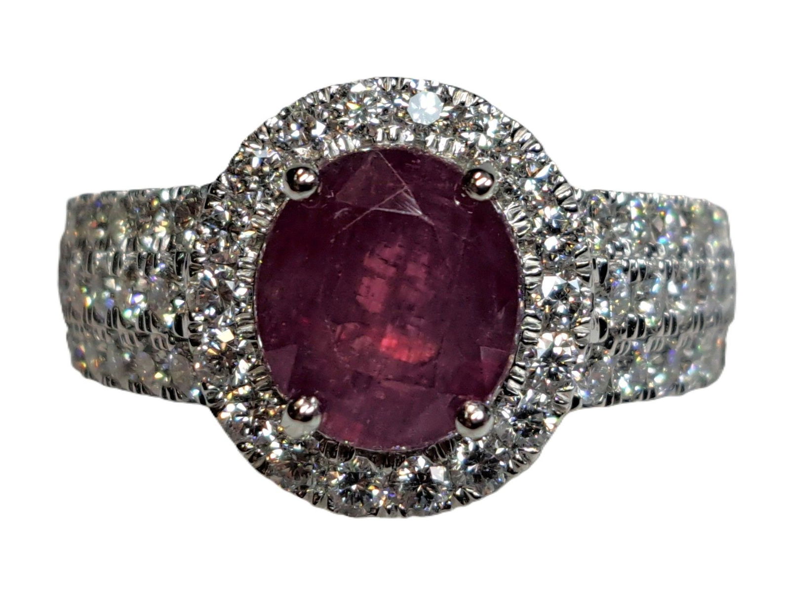 3.45ctw Natural Kashmir Sapphire Fine Diamond Oscar Friedman Platinum Ladies Ring: Described By:Mike CNX 0428 1383 Title:3.45ctw Natural Kashmir Sapphire Fine Diamond Oscar Friedman Platinum Ladies Ring Description: Center Stone: Natural Unheated Kashmir SapphireSpecies: Natural Cor