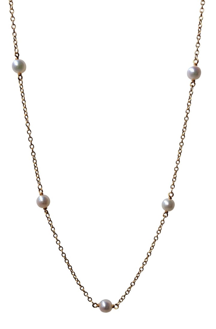 18k Yellow Gold Tiffany & Co. Elsa Peretti Ultra Fine Cultured Pearl Station Necklace: Described & Photographed By: Mike NEDD DT70380 Title: 18k Yellow Gold Tiffany & Co. Elsa Peretti Ultra Fine Cultured Pearl Station Necklace Description: Beautiful piece! Make it yours today. Happy