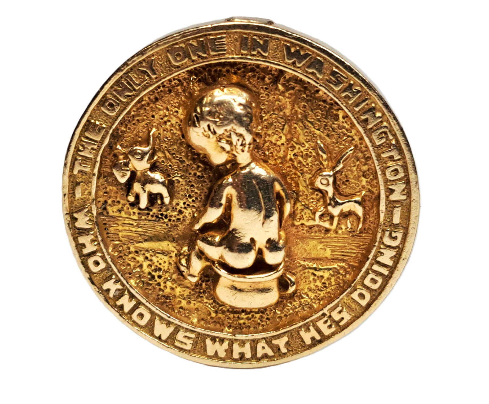 Rare & Unique William Ruser 1951 Washington DC Whimsical Medal to Mrs John Peters Stevens: Described & Photographed By: Mike NFYOD DT70477 Title: Rare & Unique William Ruser 1951 Washington DC Whimsical Medal to Mrs John Peters Stevens Description: Showing a ruser baby defecating into a