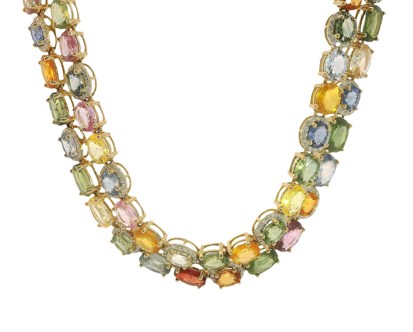 63.07ctw Multi Color Natural Sapphire 2.56ctw Fine Diamond 14k Gold Oscar Freidman Necklace w/ (1 of 10)