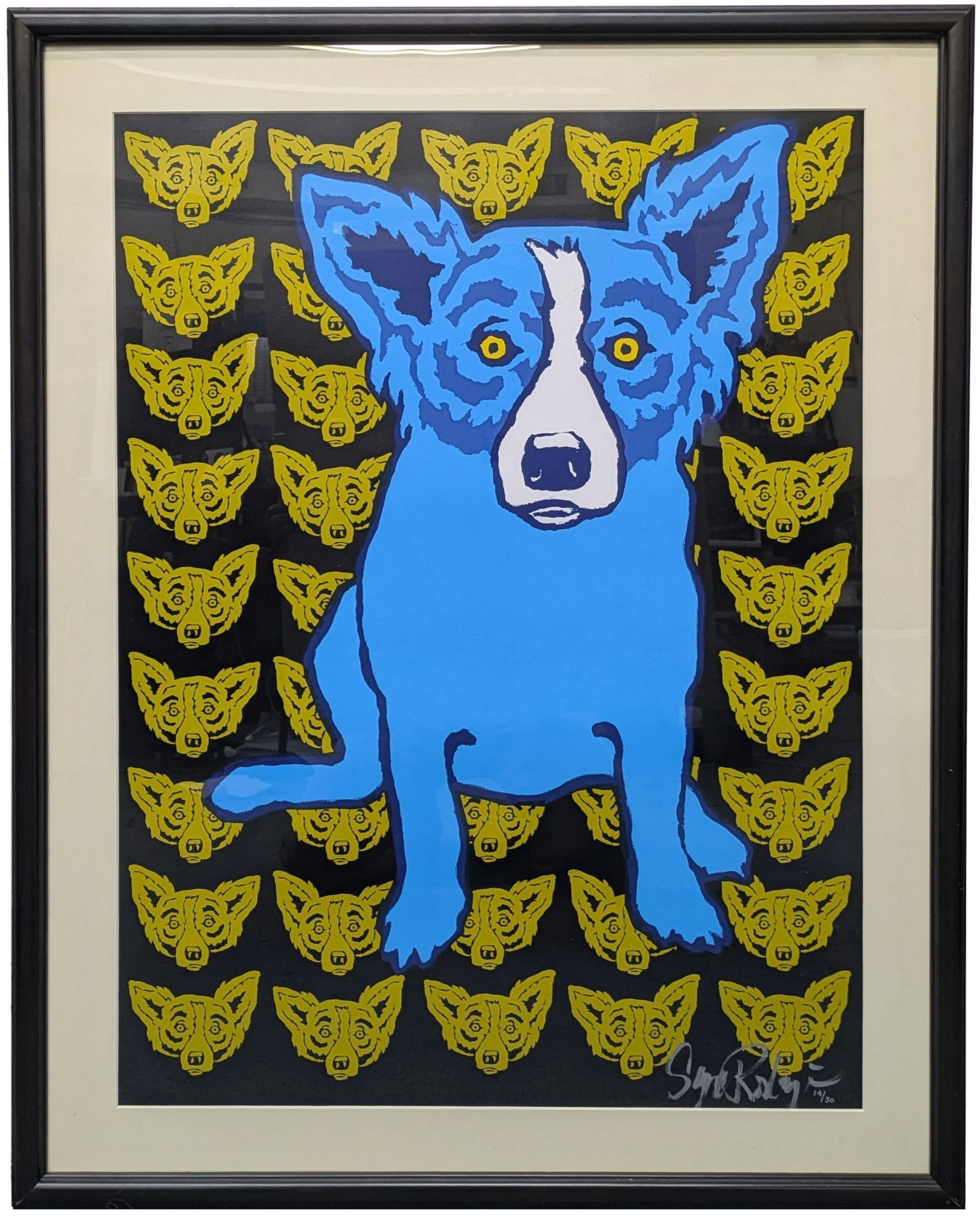 George Rodrigue Signed 14/30 Limited Edition Silkscreen I’m Always With Myself Yellow Blue Dog (1 of 6)