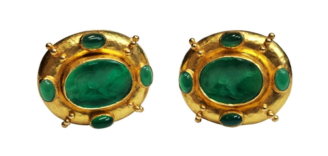 Elizabeth Locke 18k Yellow Gold Green Venetian Glass Bear Ladies Clip on Earrings: Described & Photographed By: Mike CNX 0436 1413 Title: Elizabeth Locke 18k Yellow Gold Green Venetian Glass Bear Ladies Clip on Earrings Description: Awesome! Make it yours today. Happy bidding! </