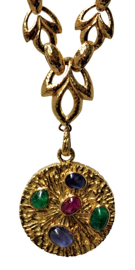 David Webb Large 18k Yellow Gold 17.04ctw Sapphire Emerald Ruby Necklace 151.4g (1 of 8)