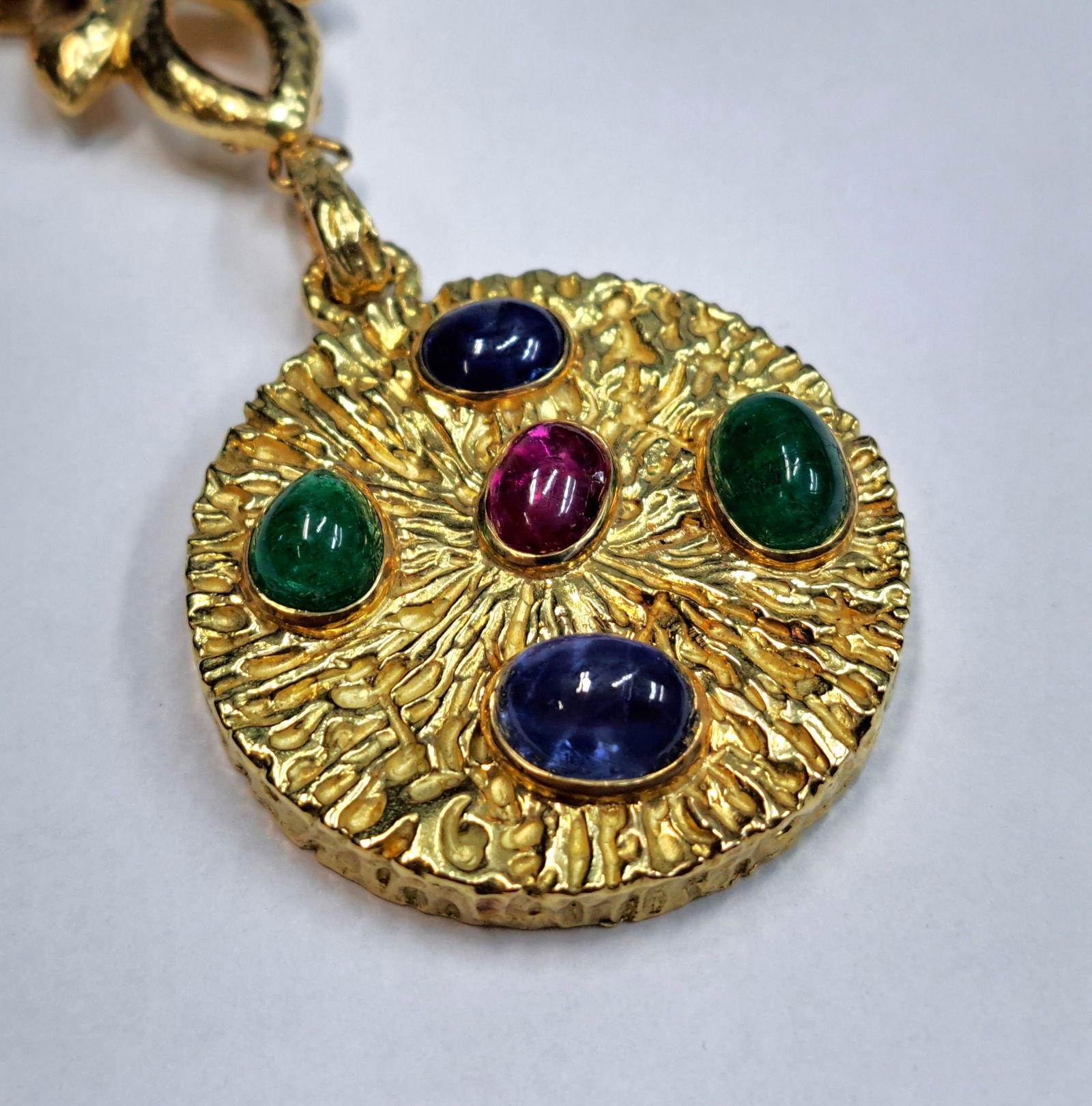 David Webb Large 18k Yellow Gold 17.04ctw Sapphire Emerald Ruby Necklace 151.4g - 5