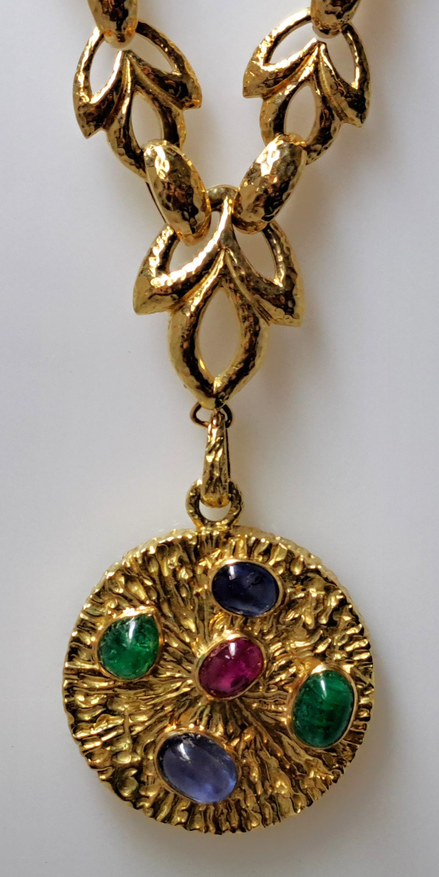 David Webb Large 18k Yellow Gold 17.04ctw Sapphire Emerald Ruby Necklace 151.4g - 8