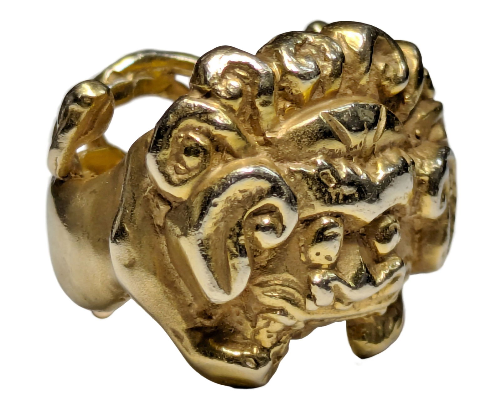 Eric De Kolb Sculpted 14K Gold Dual Lion Lioness Modernist Brutalist Designer Singed Ring: Described & Photographed By: Dillon CNX 0445 1427 Title: Eric De Kolb Sculpted 14K Gold Dual Lion Lioness Modernist Brutalist Designer Singed Ring Description:Eric de Kolb Sculpted 14K Gold Dual Lion