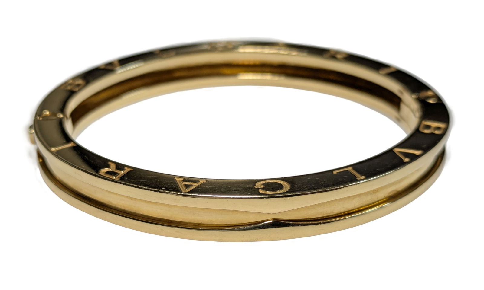BVLGARI Bulgari 18K Gold Large Heavy Hinged Love Bracelet Bangle Designer Signed Numbered: Described & Photographed By: Dillon DT70739 NGYTD Title: BVLGARI Bulgari 18K Gold Large Heavy Hinged Love Bracelet Bangle Designer Signed Numbered Description:BVLGARI Bulgari 18K Gold Large Heavy Hing