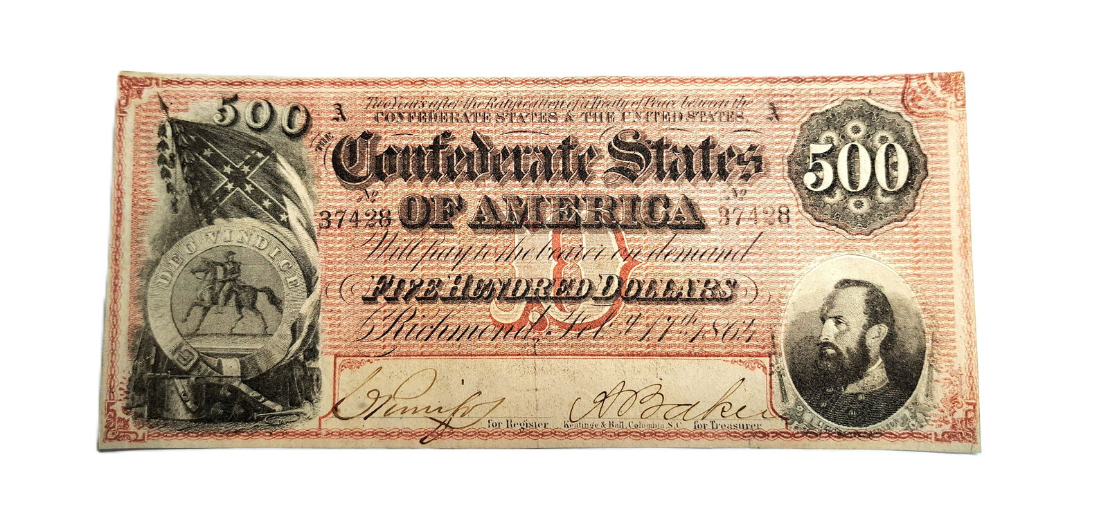 1864 Confederate States 500 Dollar CSA Bank Note Dollar Bill Columbia South Carolina SC General: Described By:Rafe HFAVX Title:1864 Confederate States 500 Dollar CSA Bank Note Dollar Bill Columbia South Carolina SC General Stonewall Jackson Denomination:500 Dollars Description:1864 Confederate