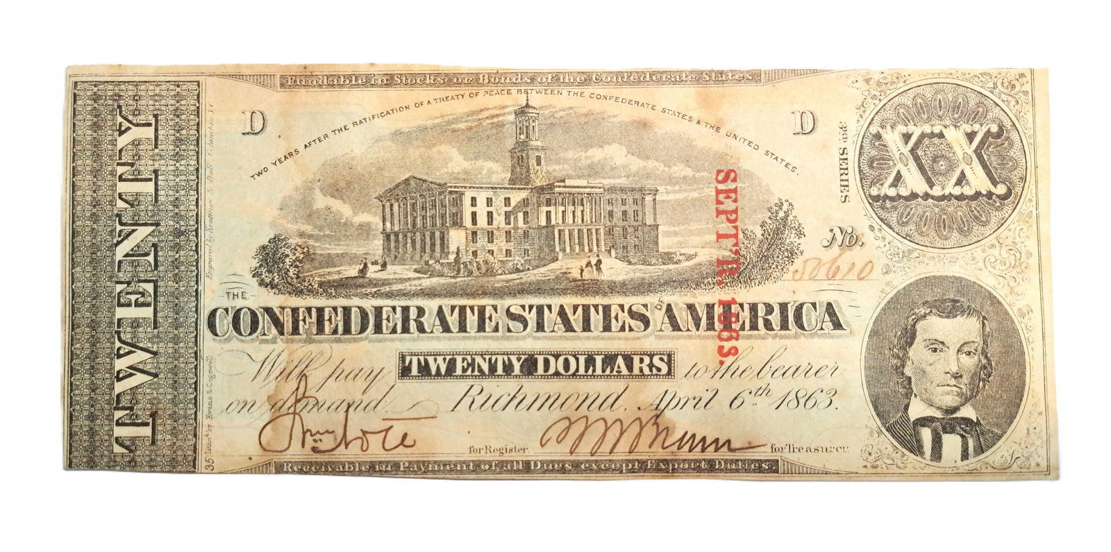 20 Dollar Confederate States Currency 1863 CSA Bank Note Dollar Bill Columbia South Carolina SC: Described By:Rafe HFAVX Title:20 Dollar Confederate States Currency 1863 CSA Bank Note Dollar Bill Columbia South Carolina SC Denomination:$20 Description:1863 Confederate States 5 Dollar CSA Bank