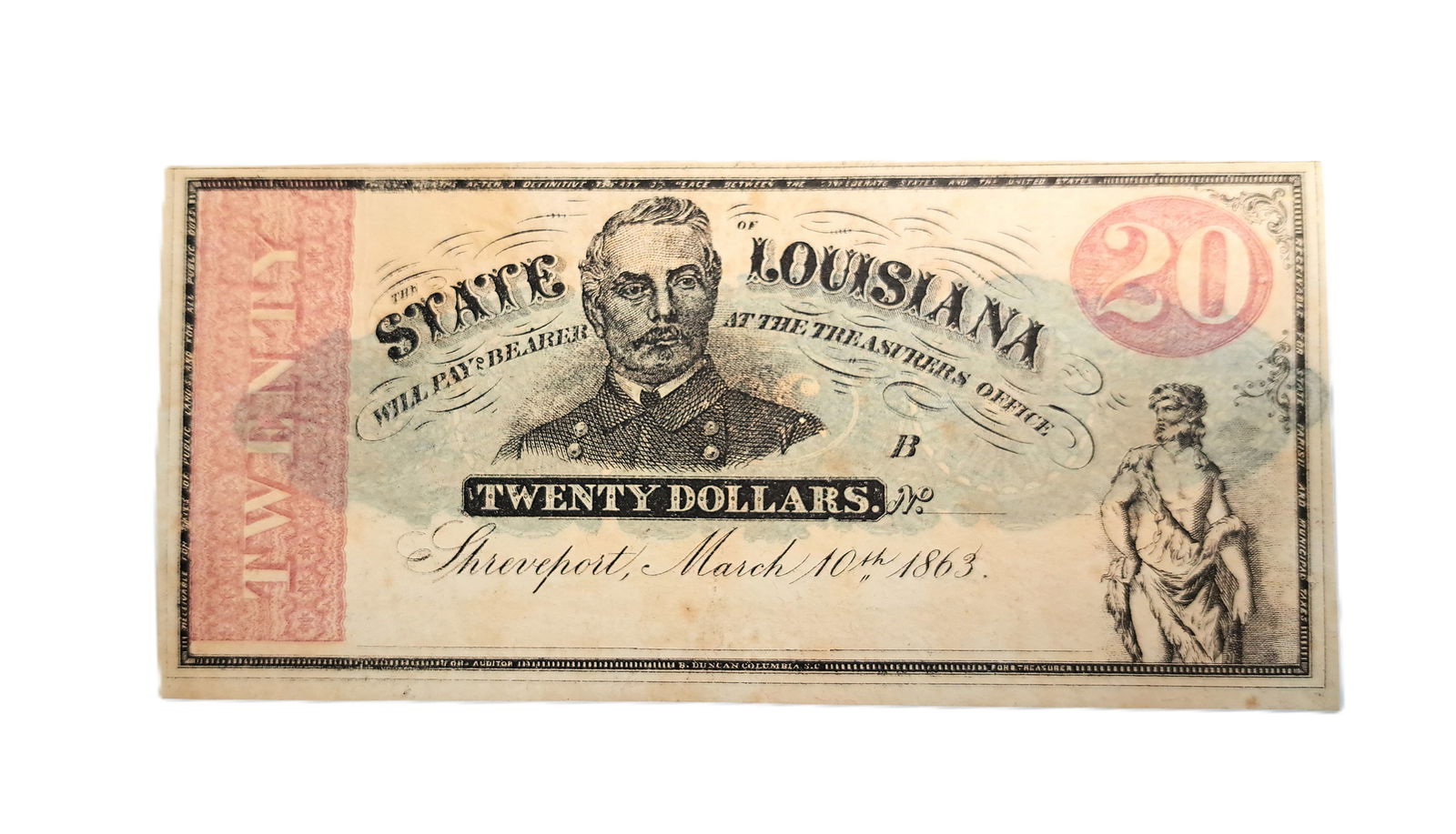 1863 Confederate States Louisiana State 20 Dollar CSA Bank Note Dollar Bill Columbia South Carolina: Described By:Rafe HFAVX Title:1863 Confederate States Louisiana State 20 Dollar CSA Bank Note Dollar Bill Columbia South Carolina SC Denomination:20 Dollars Description:1863 Confederate States Lou