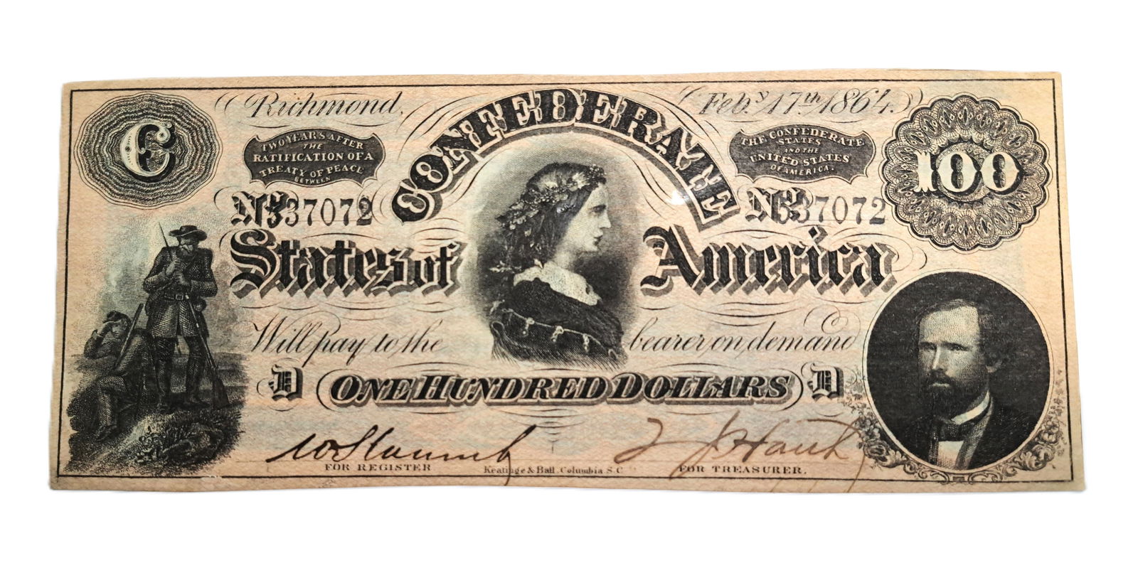 1863 Confederate States 100 Dollars CSA Bank Note Dollar Bill Columbia South Carolina SC No 537072: Described By:Rafe HFAVX Title:1863 Confederate States 100 Dollars CSA Bank Note Dollar Bill Columbia South Carolina SC No 537072 Denomination:100 Dollars Description:1863 Confederate States 100 Dol