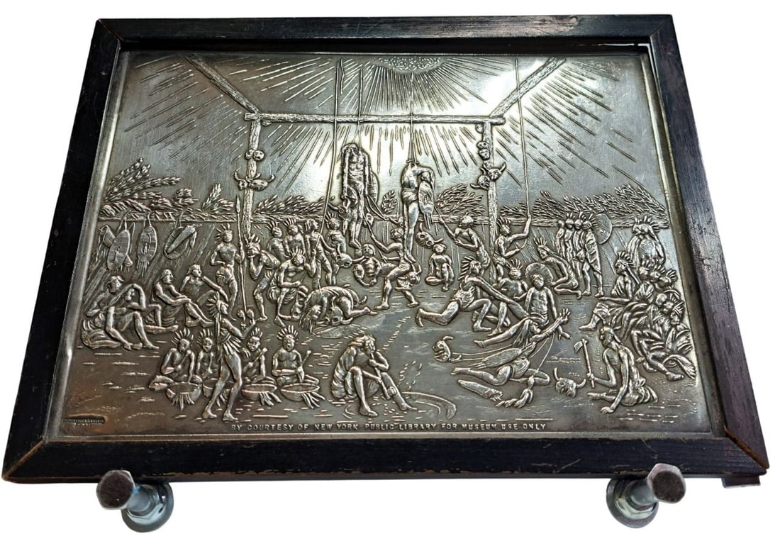 Tiffany Young & Ellis Sterling Silver Plaque Depicting George Catlins Rope Cutting Scene: Described By:Mike CNX 0432 1409ESTIMATE 2200-3200 Title:Tiffany Young & Ellis Sterling Silver Plaque Depicting George Catlins Rope Cutting Scene Description: A unique and thought-provoking piece! Make