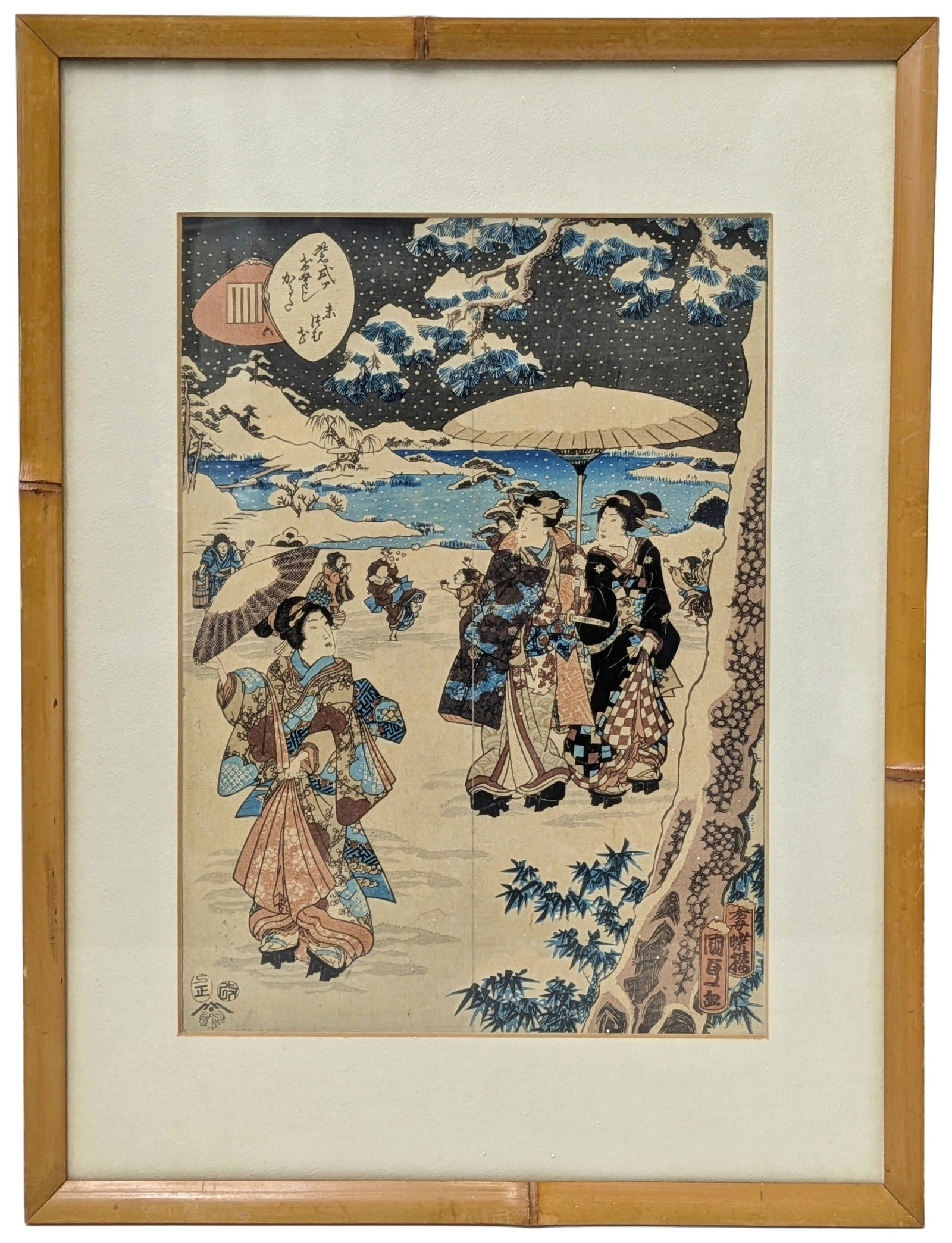 Utagawa Kunisada Japanese Nishiki-e The Tale Of Genji Ch 6 Suetsumuha The Safflower Winterscape: Described By:Dillon DT70854 D1 NOE Title:Utagawa Kunisada Japanese Nishiki-e The Tale Of Genji Ch 6 Suetsumuha The Safflower Winterscape Colored Woodblock Print Description: Utagawa Kunisada Japanese