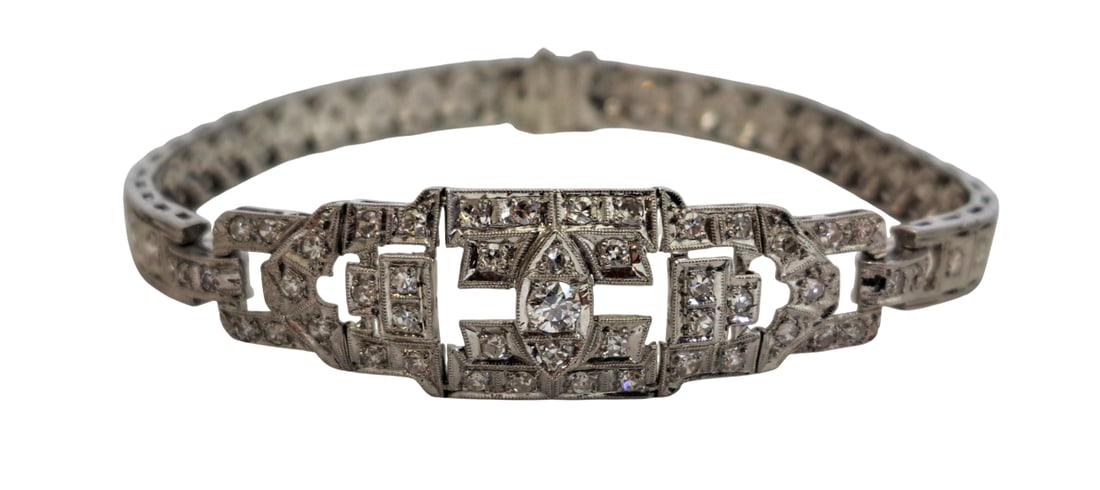 6.75 Inch Platinum Art Deco Filigree 1.23ctw Diamond Ladies Tennis Bracelet (1 of 7)