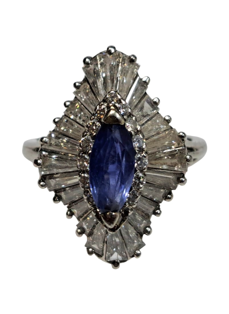 Platinum 1950s Classic Ballerina 2.10ctw Natural Sapphire Diamond Numbered Ring: Described & Photographed By: Mike NTED DT70868ESTIMATE 1000-1500 Title: Platinum 1950s Classic Ballerina 2.10ctw Natural Sapphire Diamond Numbered Ring Description: This ring is numbered 9088V on