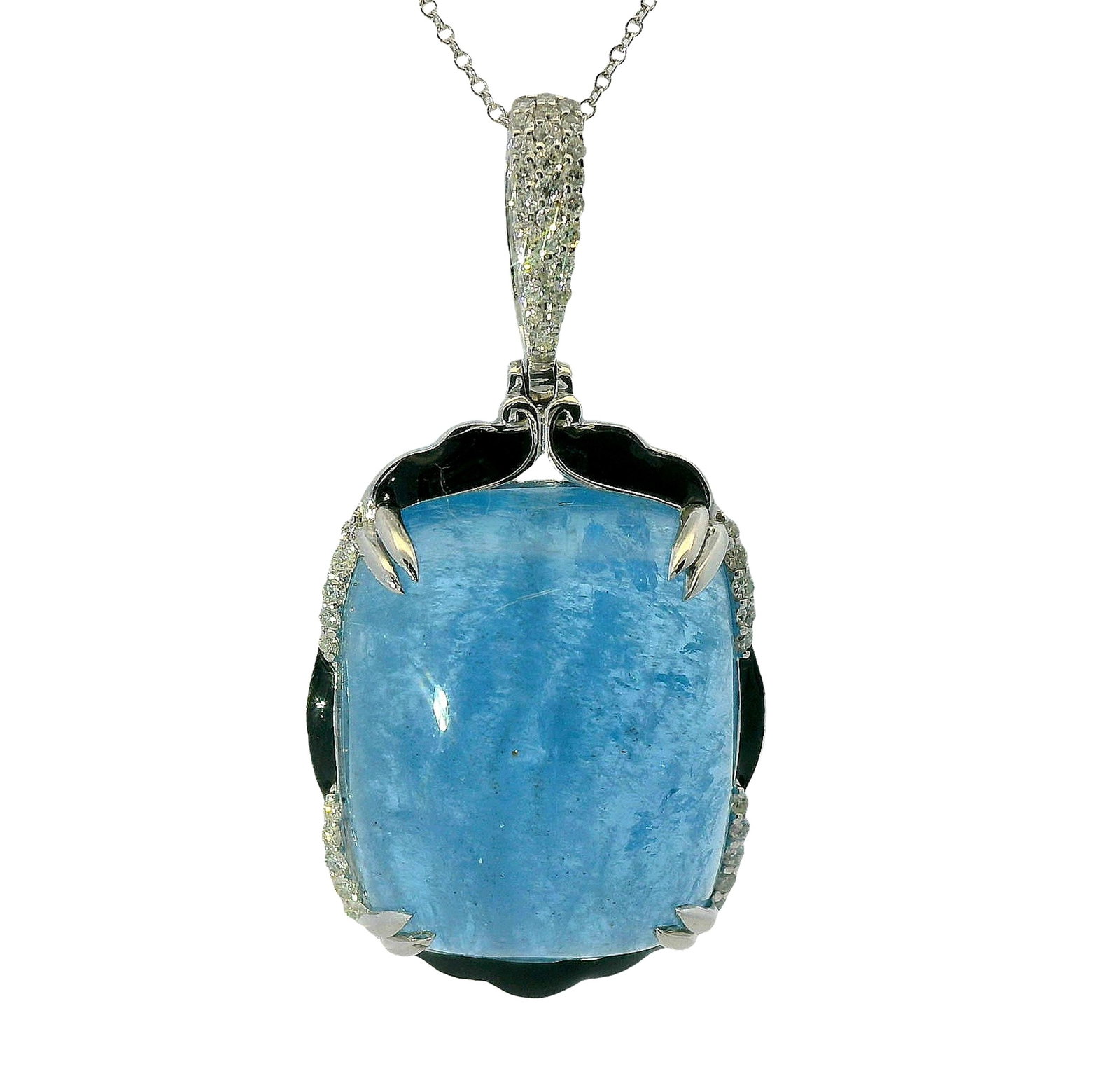 22.17ct Intense Blue Aquamarine 14k White Gold Diamond Black Enamel Pendant on Chain w/ Appraisal (1 of 10)