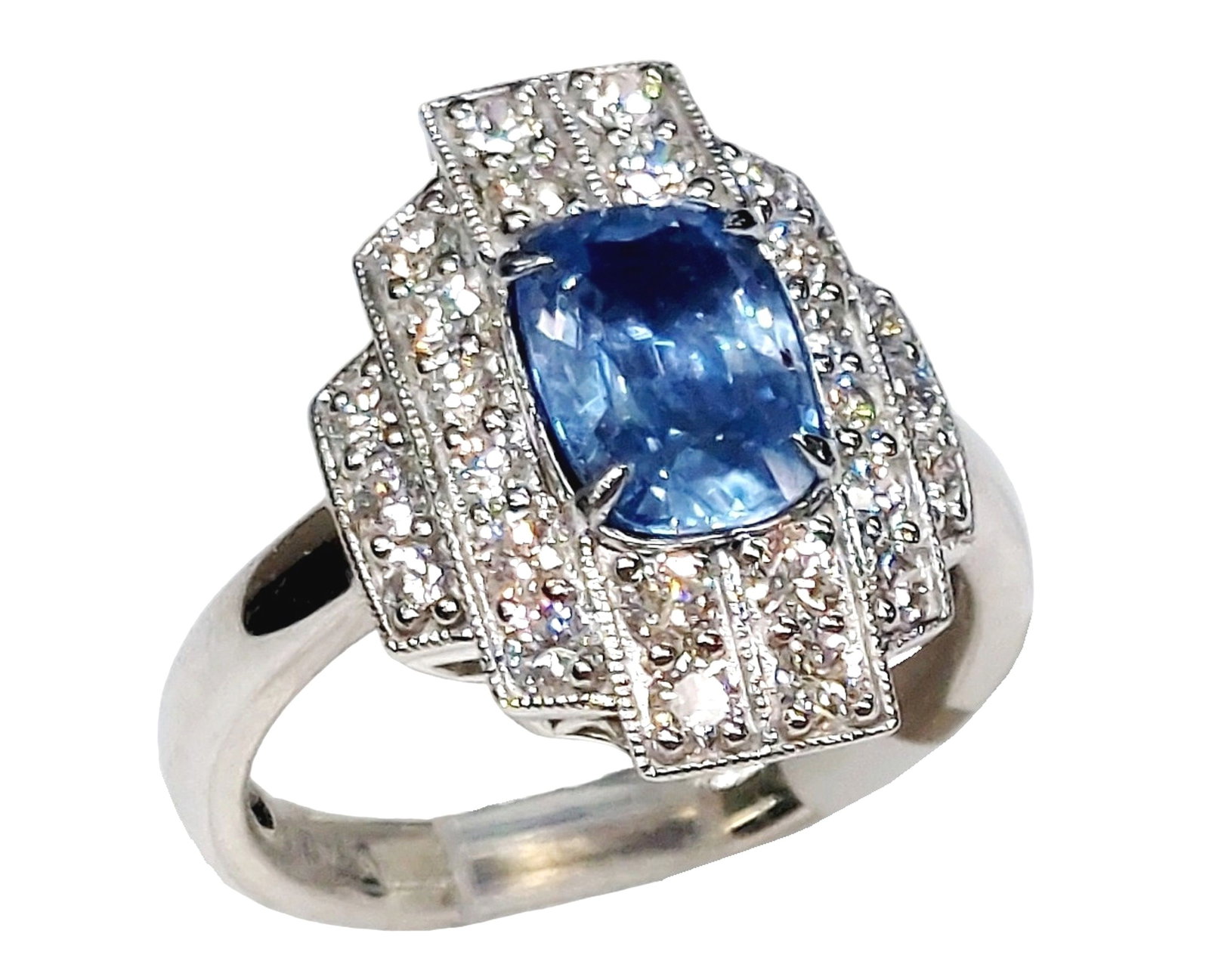 GIA 1.69ct No Heat Cornflower Blue Sapphire Platinum Diamond Oscar Friedman Art Deco Design Ring w/: Described & Photographed By:CHRIS AJP GIA / CNX 0428 1386 / EST. $2000-$2500 Title: GIA 1.69ct No Heat Cornflower Blue Sapphire Platinum Diamond Oscar Friedman Art Deco Design Ring w/ Appraisal Descri