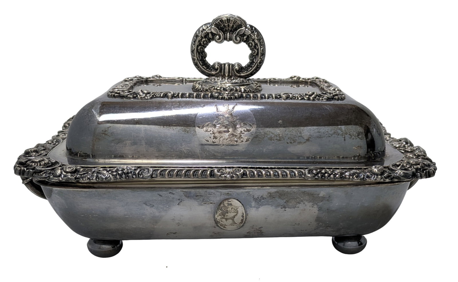 Mid 19th Century Coat of Arms Extremely Heavy Silver Plate Antique Chafing Dish (1 of 20)