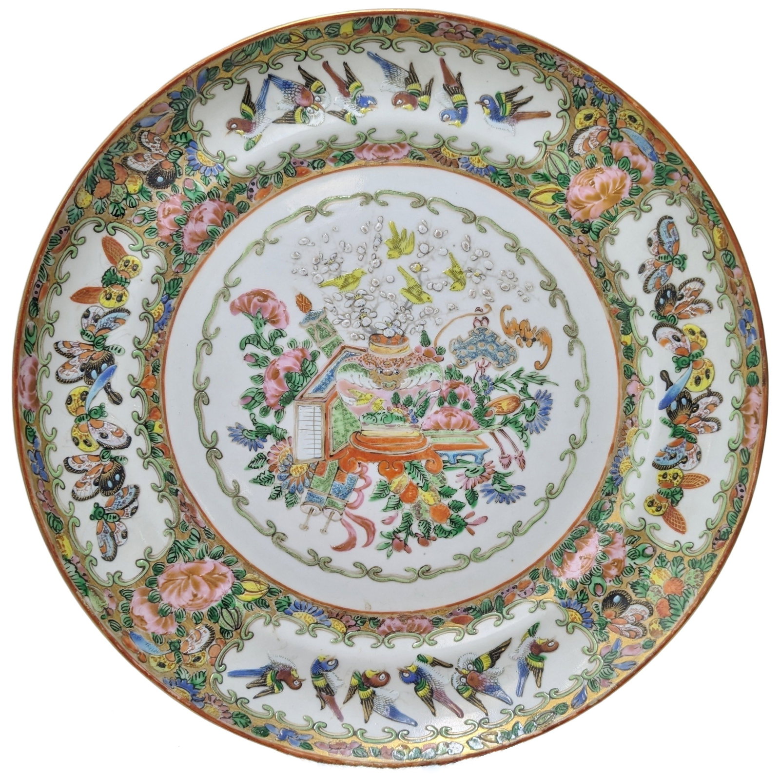 Antique Chinese Famille Rose Plate Vase Table Motif 19th Century Porcelain Gilt Enamel 9.375 Inch (1 of 10)