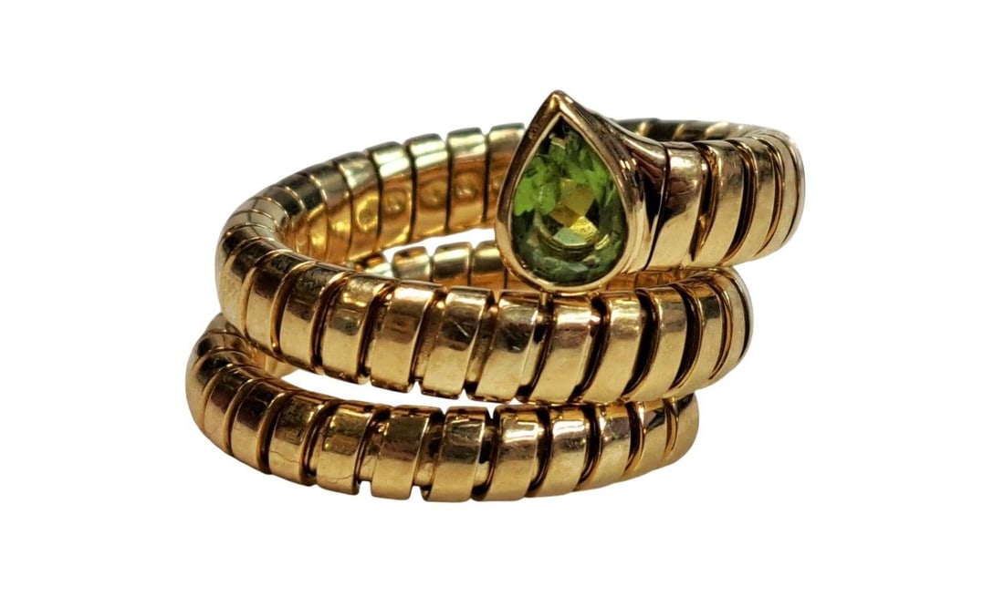 Bvlgari Tubogas Serpenti 18k Yellow Gold Peridot Designer Ring 15.3g (1 of 6)
