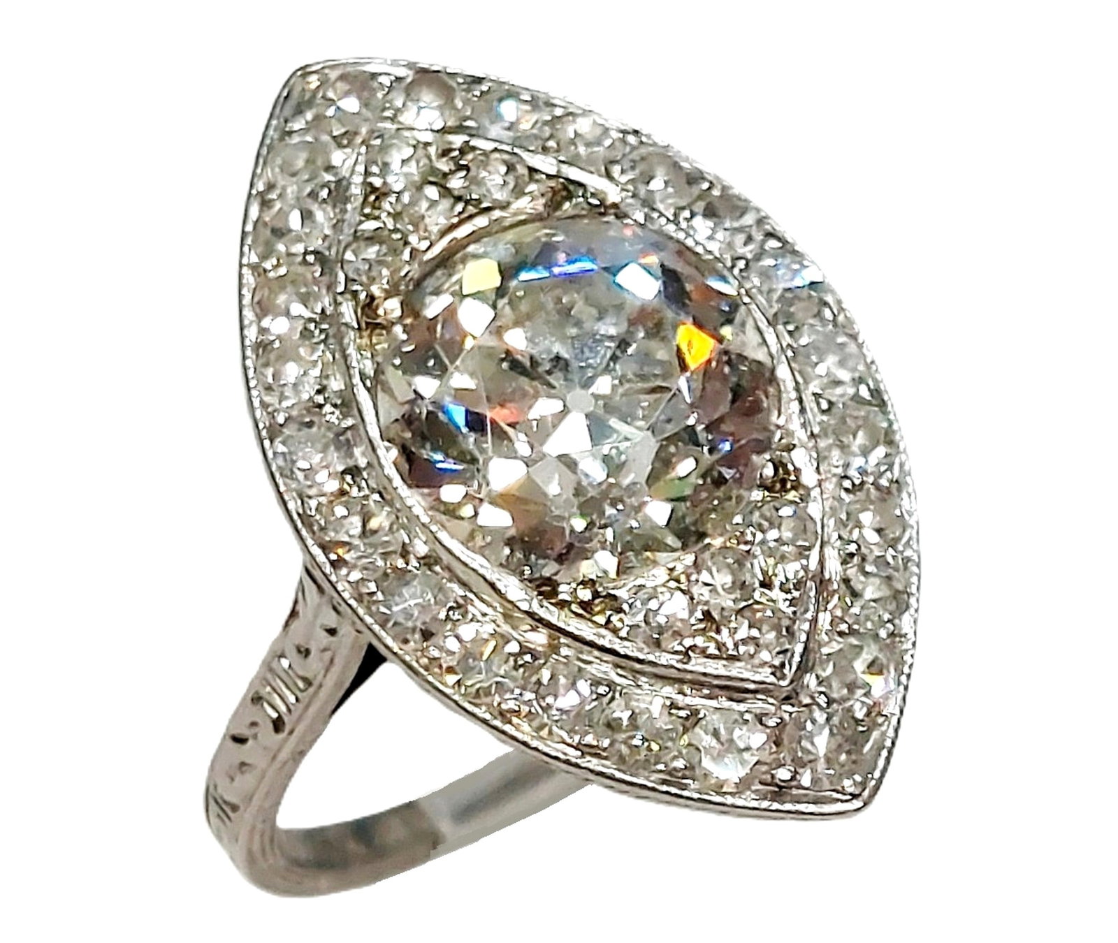 GIA 2.94ct Old Euro Diamond Center Platinum Signed Kobrin Bros Antique Art Deco Era Ring: Described & Photographed By:CHRIS AJP GIA / NFDEDD 44394 / EST. $15,000-$20,000 Title: GIA 2.94ct Old Euro Diamond Center Platinum Signed Kobrin Bros Antique Art Deco Era Ring Description: A truly br