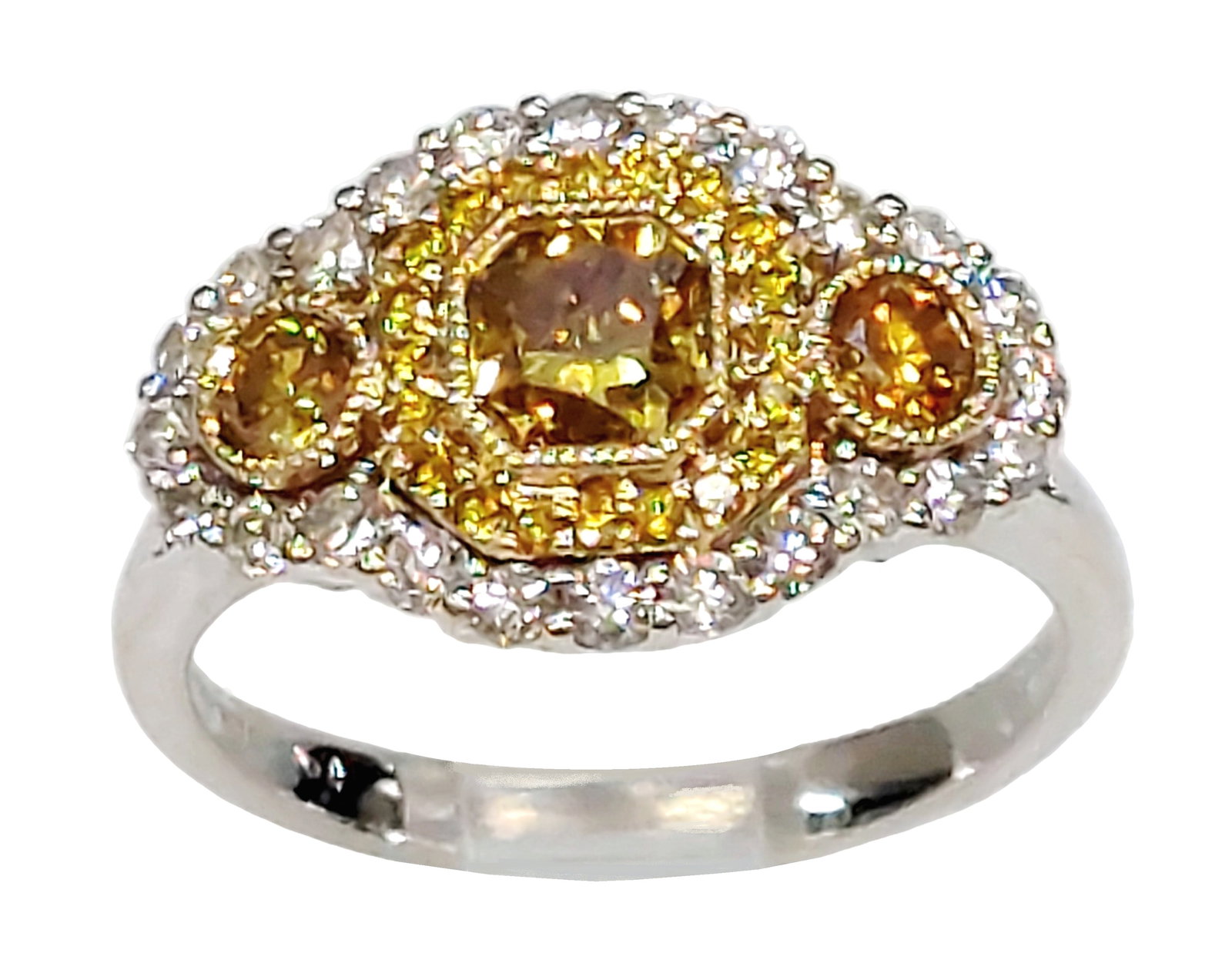 Vividly Bright GIA Natural Yellow Diamond Tremonti 18k Gold White Diamond Ladies Ring: Described & Photographed By:CHRIS AJP GIA / NFEDD 71004 / EST. $3000-$4000 / Start Bid $950 Title: Vividly Bright GIA Natural Yellow Diamond Tremonti 18k Gold White Diamond Ladies Ring Description: A