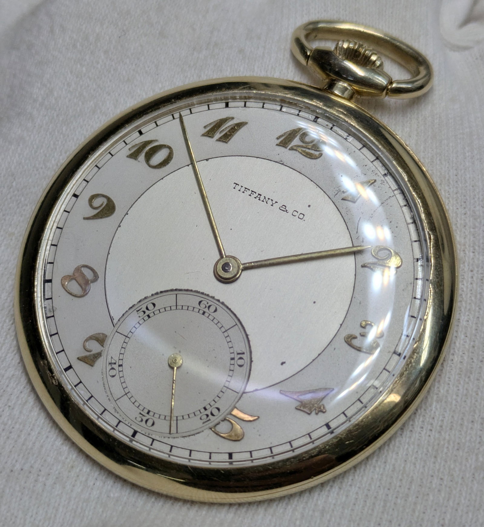 Rare Tiffany & Co Movado 14K Gold Ultra Thin Retro Deco Vintage Pocket Watch - 2