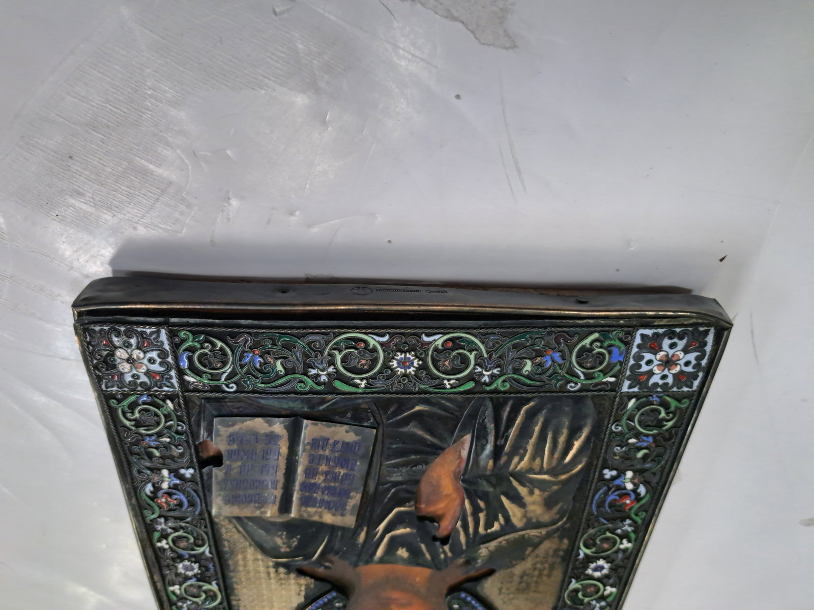 Russian Enamel Niello Jesus Christ Icon Holding Bible Silver Gilt Pavel Ovchinnikov Moscow Circa - 5