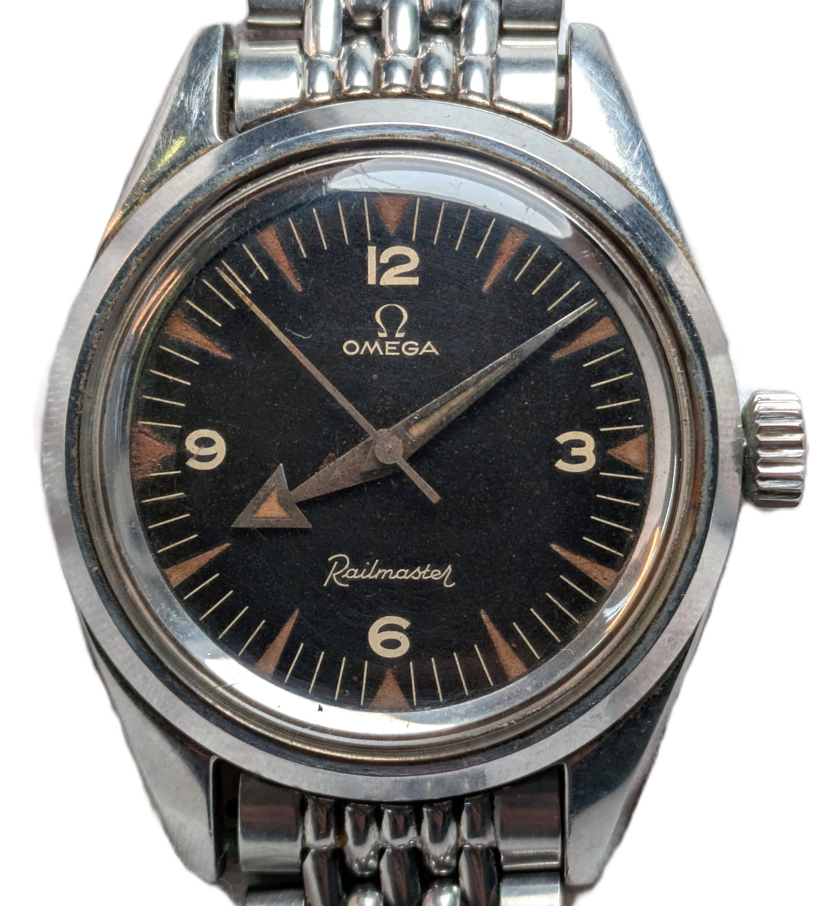 Rare Early Omega Railmaster 2914 Tropical Holy Grail Rare Sterile Back Original Crown Signed: Described By: Dillon DT71395 NFFDDD Title: Rare Early Omega Railmaster 2914 Tropical Holy Grail Rare Sterile Back Original Crown Signed Bracelet Description: Rare Early Omega Railmaster 2914 Tropical 