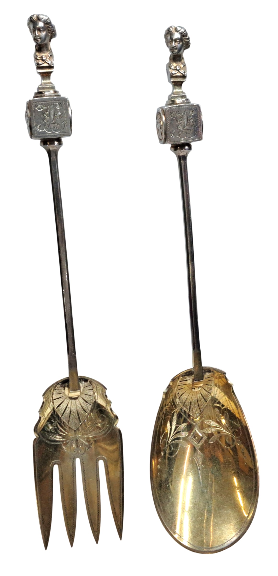 Very Rare Medallion Bust Gorham Coin Sterling Silver Salad Servers Bishop & Rein: Described By: Mike HFA DT Title: Very Rare Medallion Bust Gorham Coin Sterling Silver Salad Servers Bishop & Rein Description: Very nice overall! Make it yours today. Happy