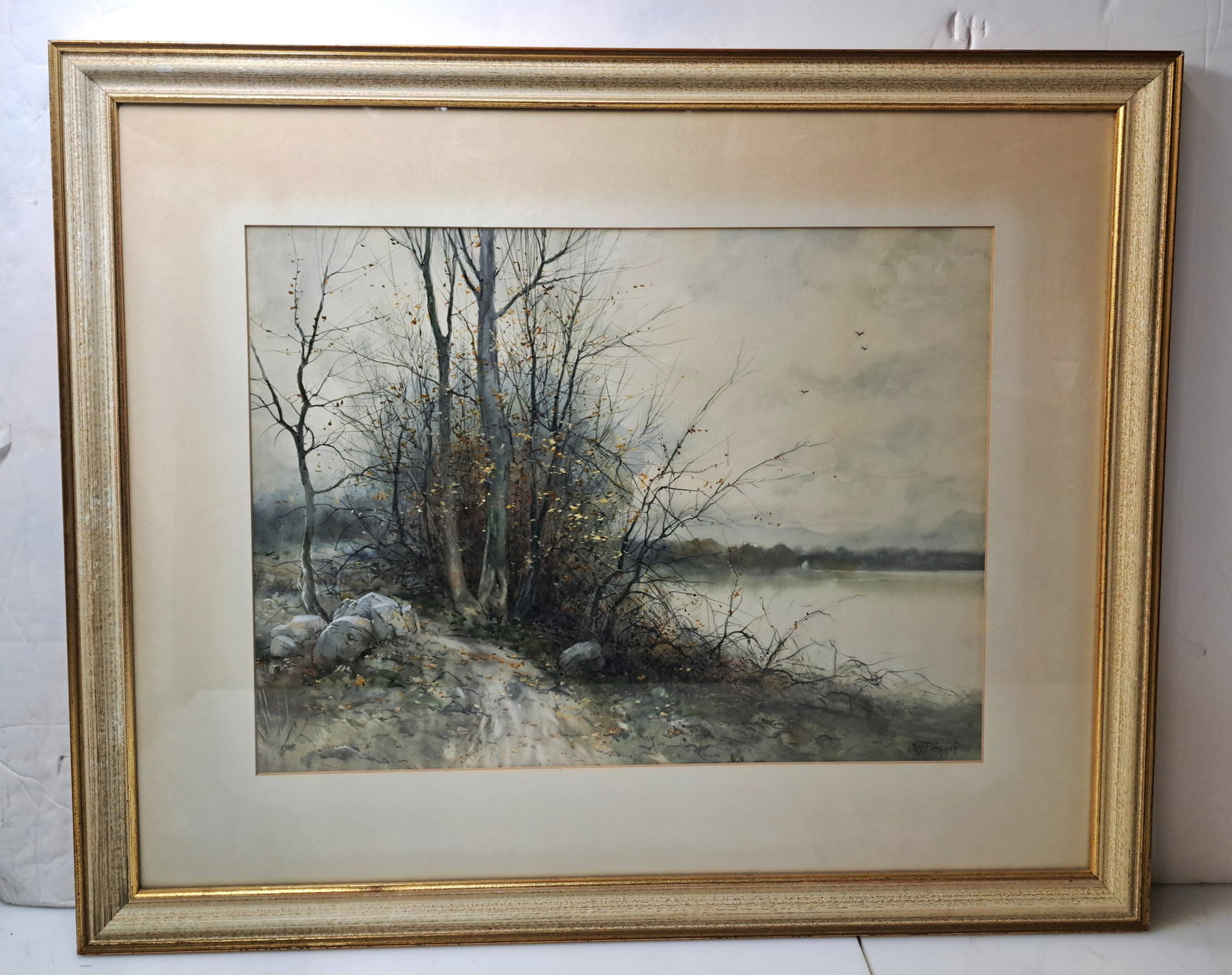 Artist Signed Watercolor Lake with Path Landscape 15 x 19 1/2 Inch Painting Charles P GruppÃ© (1 of 9)