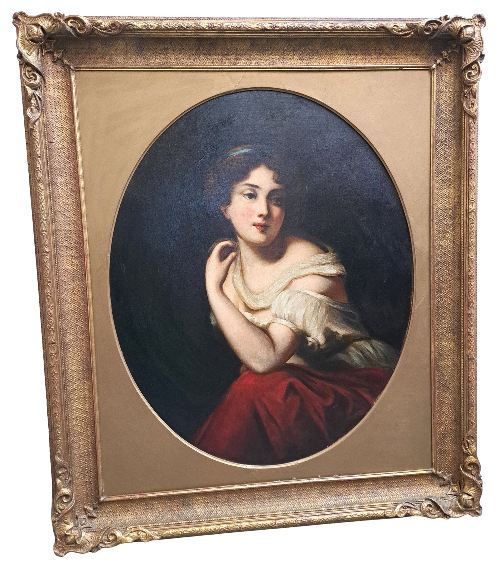Pre-Raphaelite Portrait of a Young Girl Oil on Canvas Jean Baptiste Greuze 1700s: Described By: August R HFX DT71328-3 Title: Pre-Raphaelite Portrait of a Young Girl Oil on Canvas Jean Baptiste Greuze 1700s Description: This is a portrait of a young girl