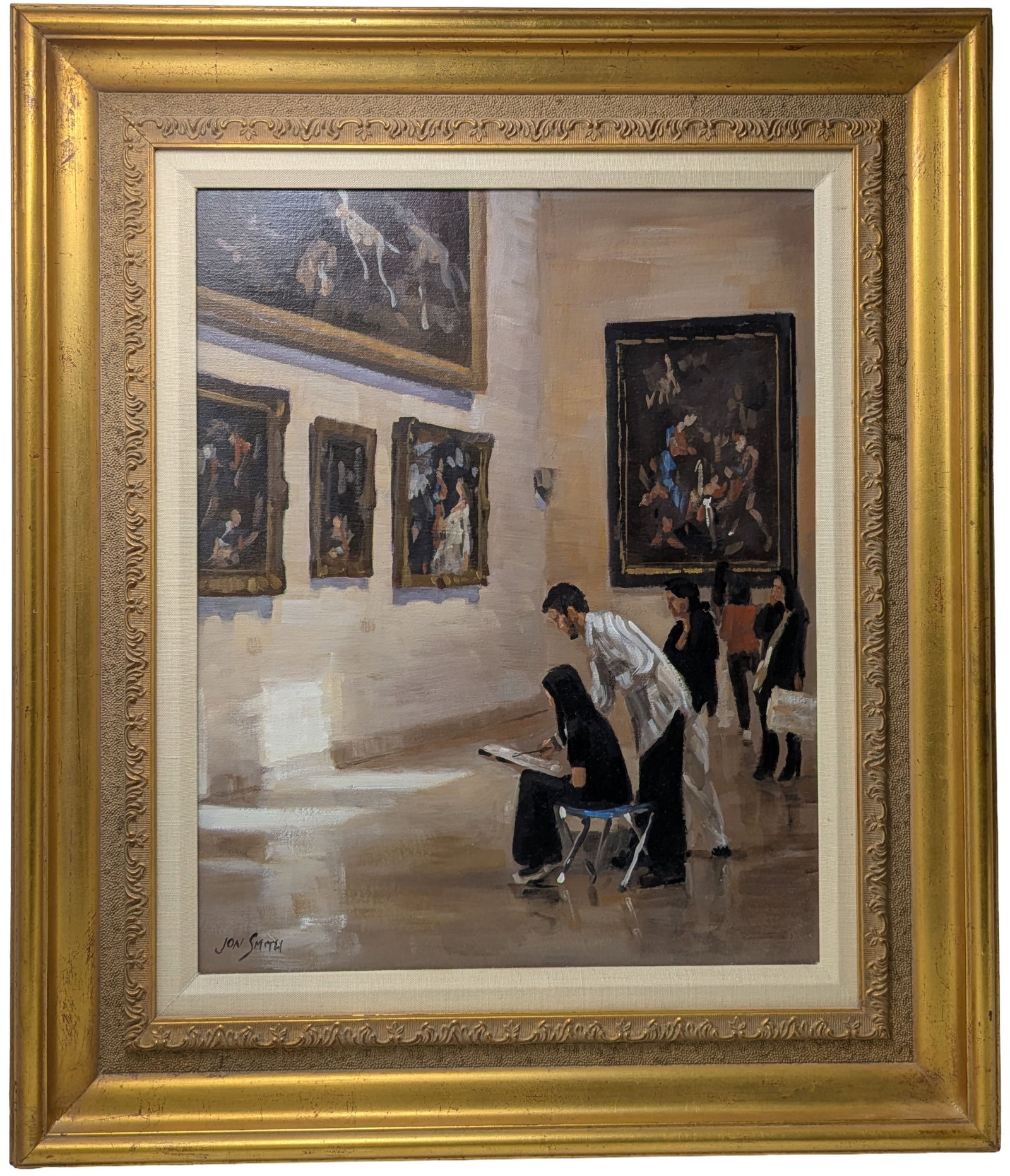 Original Jon Smith Art Lesson Museum Interior 16 x 20 Inch Oil on Panel Framed Painting: Described By: Dillon CNX 0453 1462 Title: Original Jon Smith Art Lesson Museum Interior 16 x 20 Inch Oil on Panel Framed Painting Description: Original Jon Smith Art Lesson Museum Interior 16 x 20 Inc